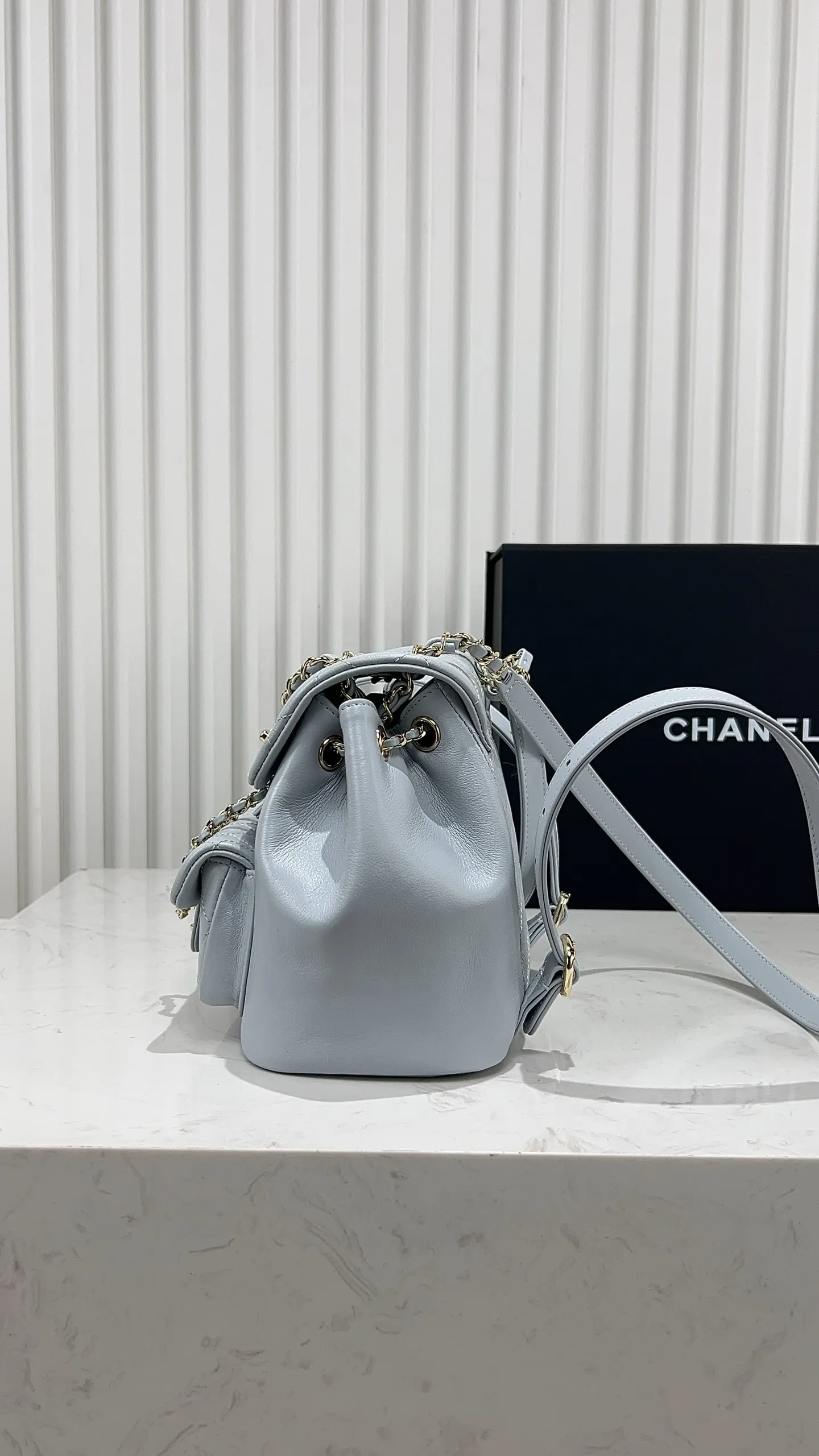 CHANEL 藍色 小牛皮 雙肩包 实用雙肩款