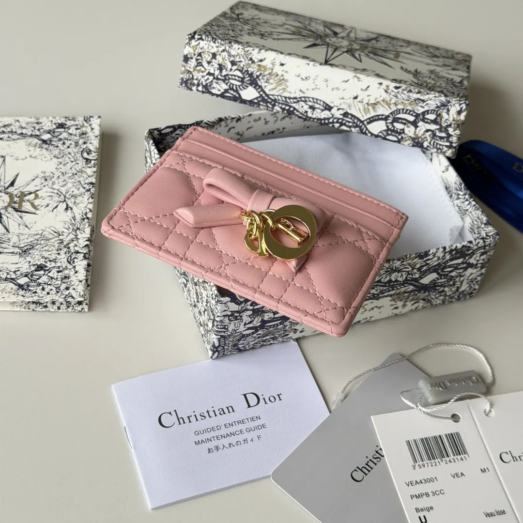Dior 粉色 皮革 蝴蝶结 卡包