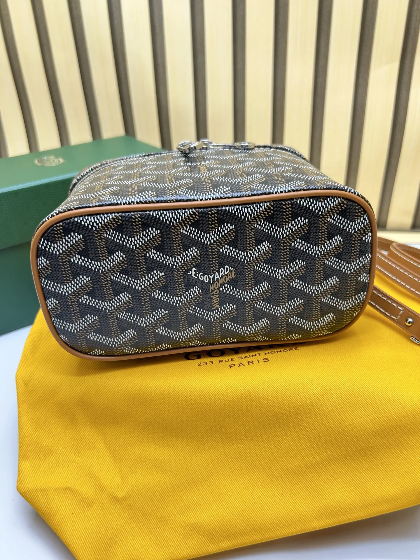 Brown Yellow Cosmetic Pouch Leather