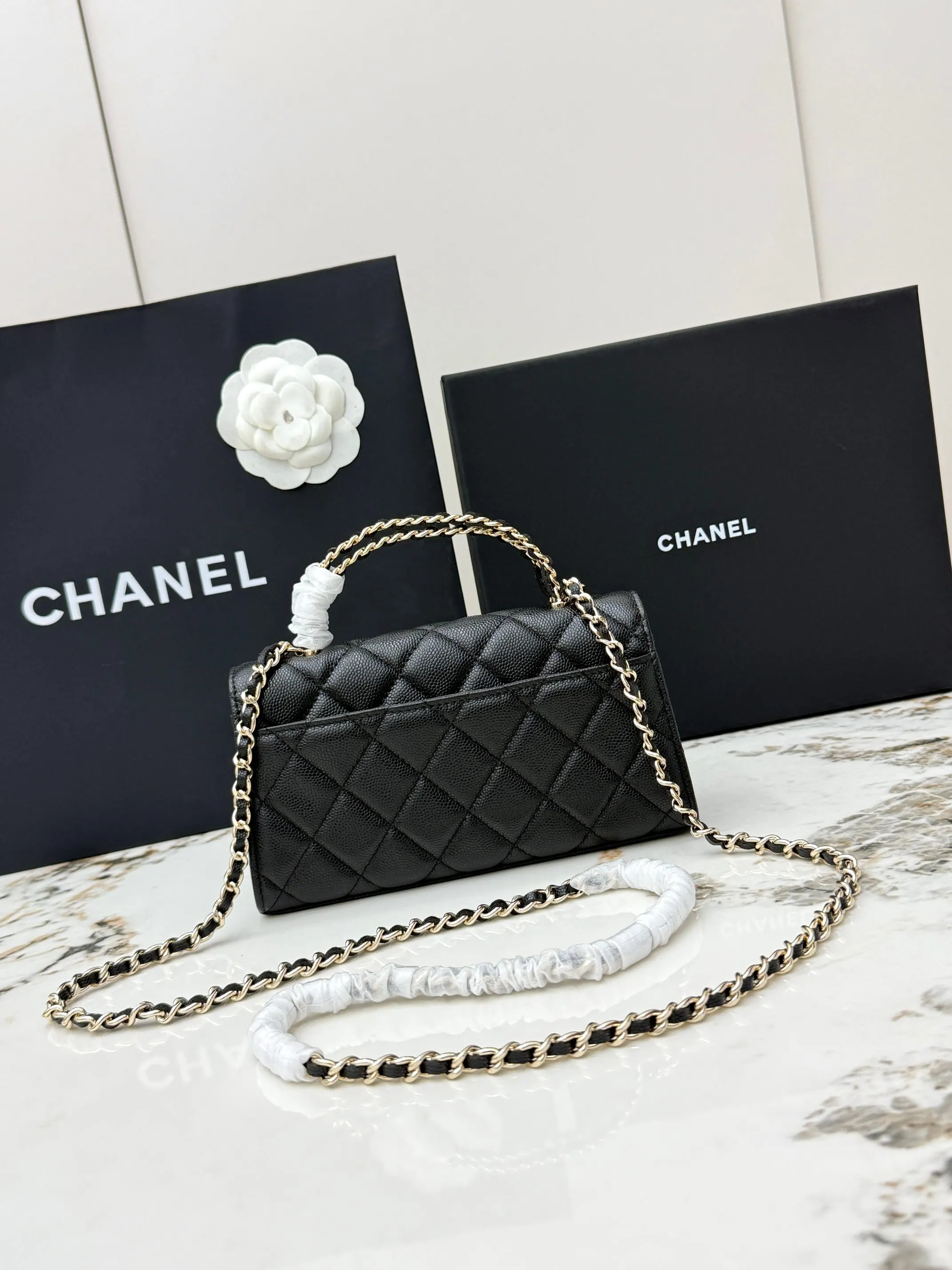 Chanel Black Top Handle Bag Leather