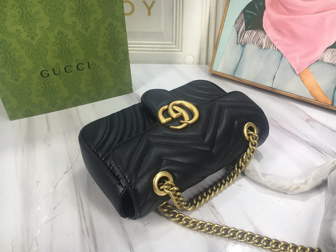 Gucci Marmont 牛皮鏈條包 單肩斜挎