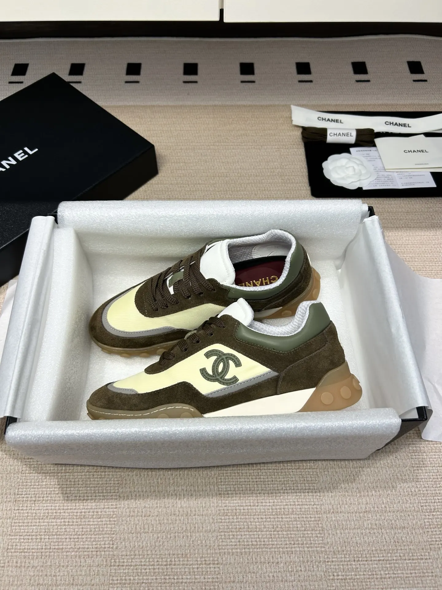 Chanel Green/White Leather Sneakers