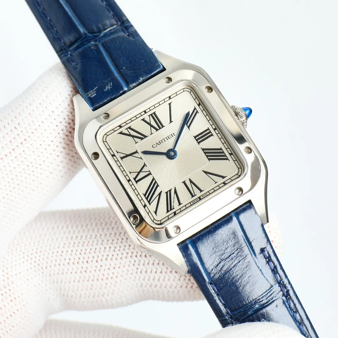 Cartier 蓝色 玫瑰金 牛皮 手表 经典腕表款