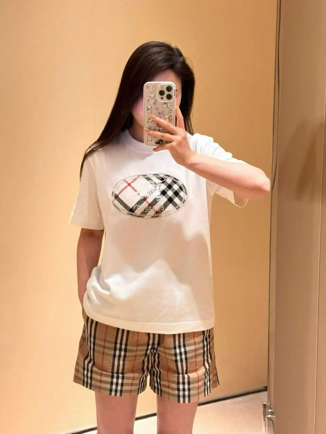 Burberry 白色 刺绣 格纹 短袖T恤 休闲百搭款