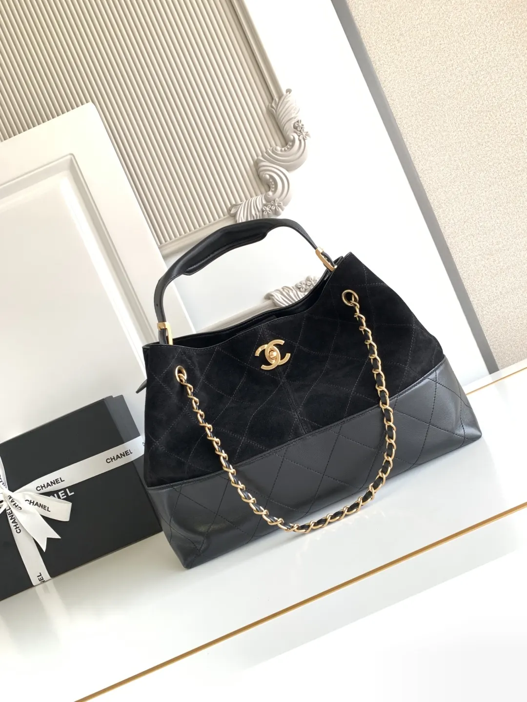 CHANEL 拼色 麂皮 托特包 大容量托特款
