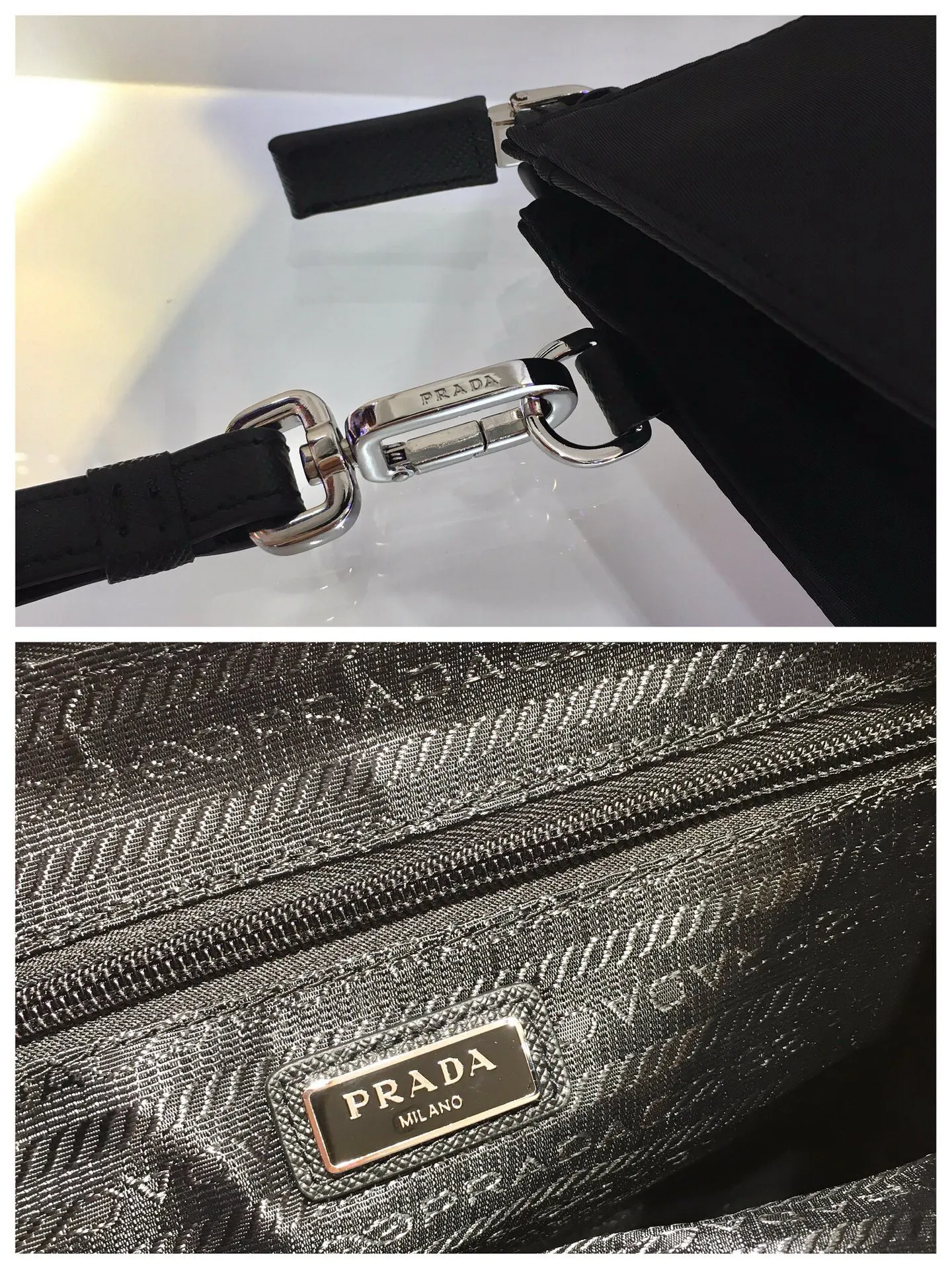 Prada Re-Nylon 皮革 三角标 手拿包