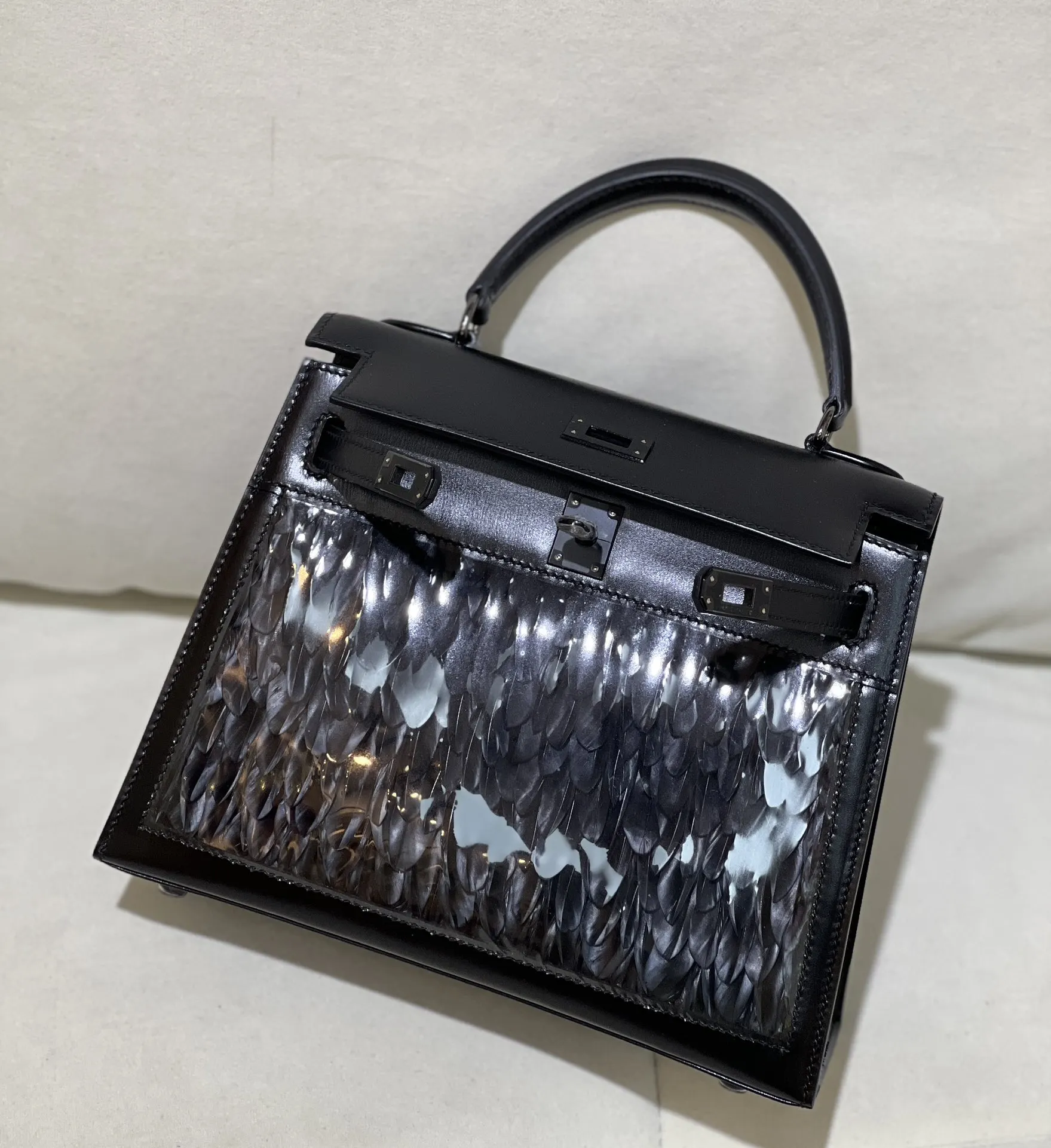 Hermès Kelly 黑色 皮革 手提包