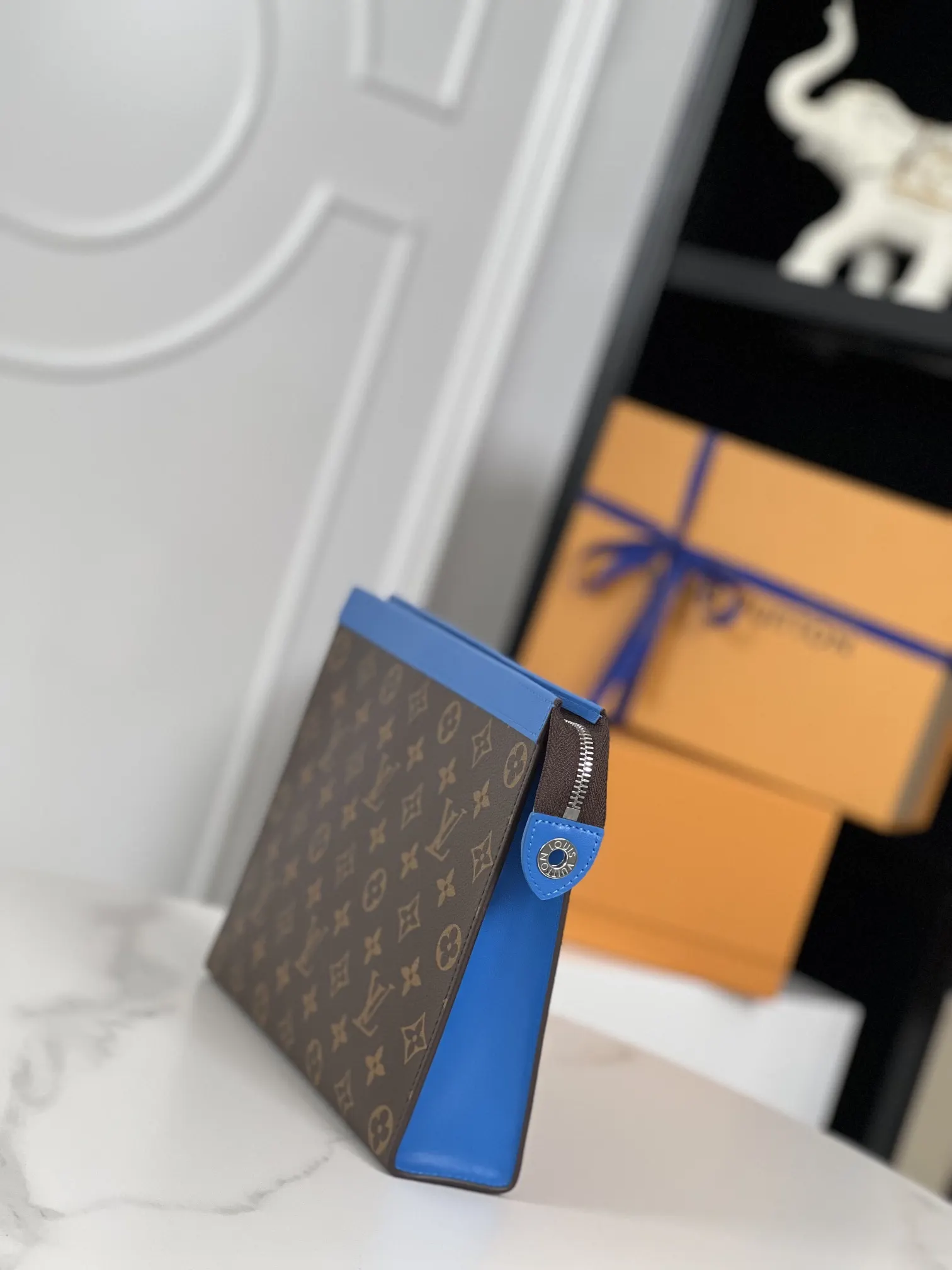 Blue Clutch Bag Leather