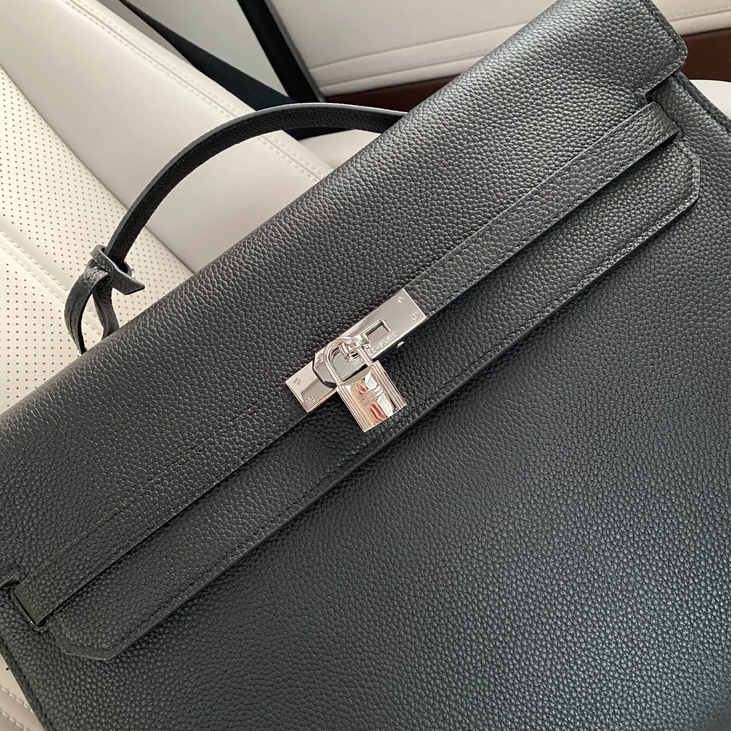 Hermes 黑色 藍色 小牛皮 公文包 商務通勤款