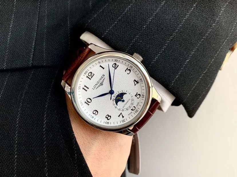 Longines 牛皮 浪琴 名匠系列 月相三针半男士腕表 全自动 手表 经典腕表款