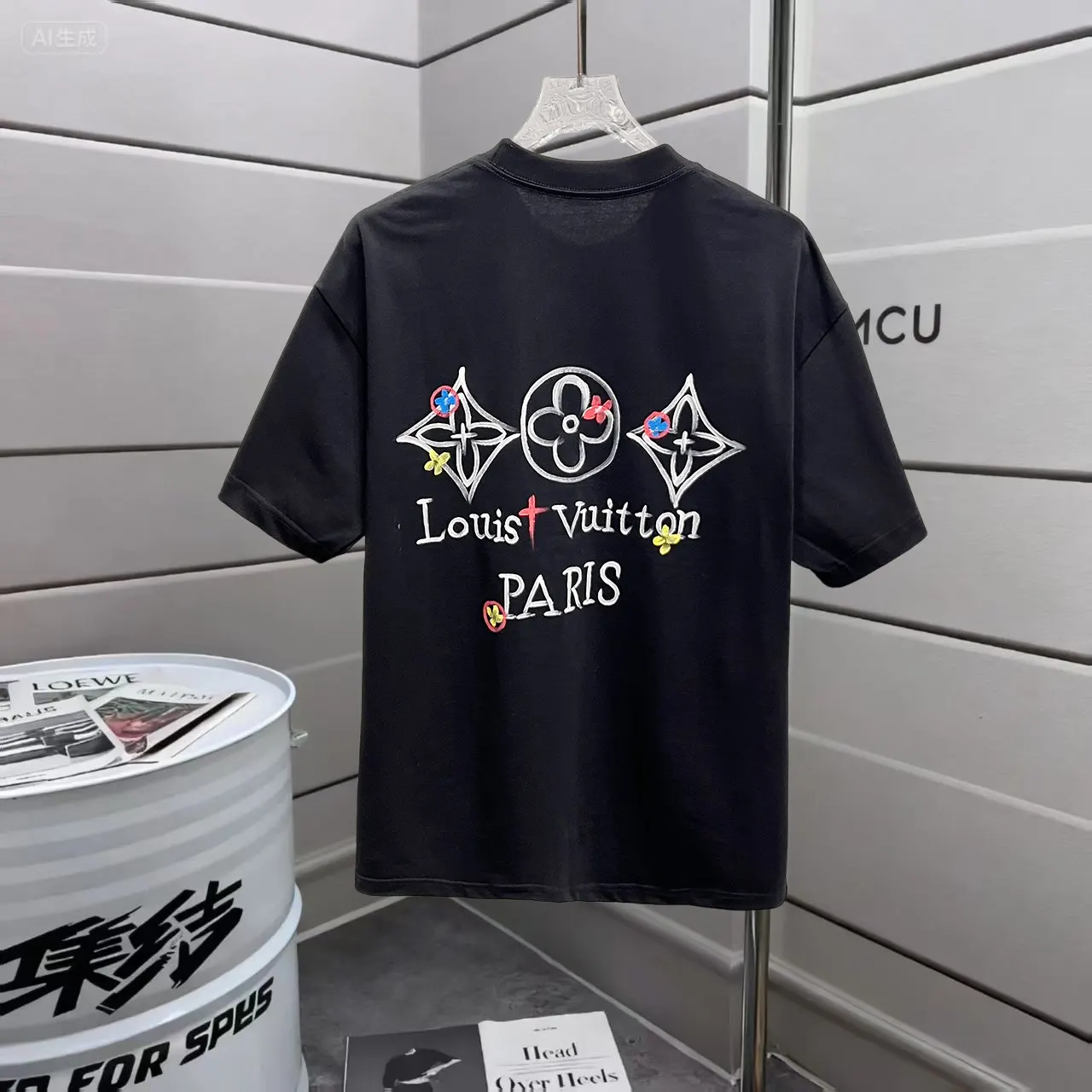 LV 黑色彩色印花短袖T恤 街头款 | ORBUYBAG 嵐奢包