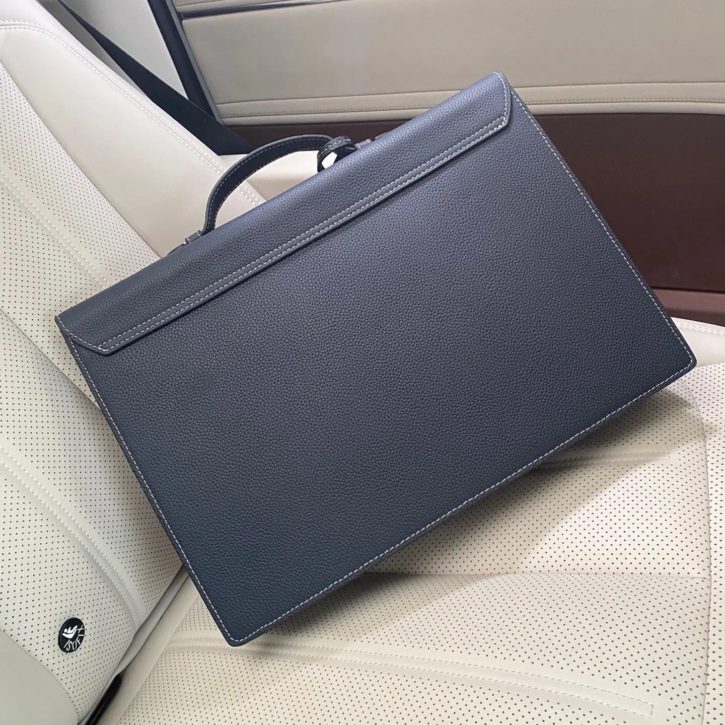 Hermes 黑色 蓝色 小牛皮 公文包 商务通勤款