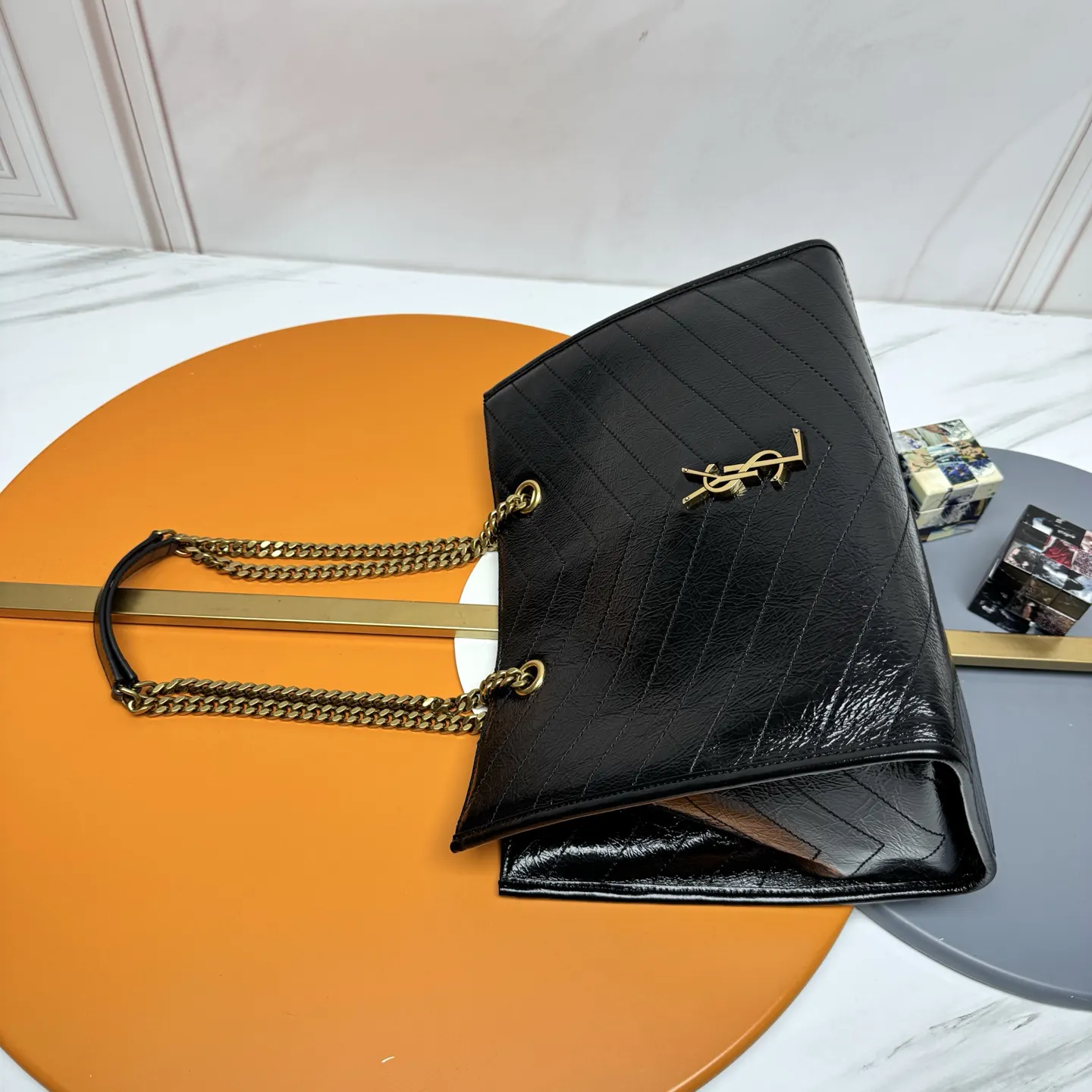 YSL 黑色 金色 牛皮 托特包 大容量托特款