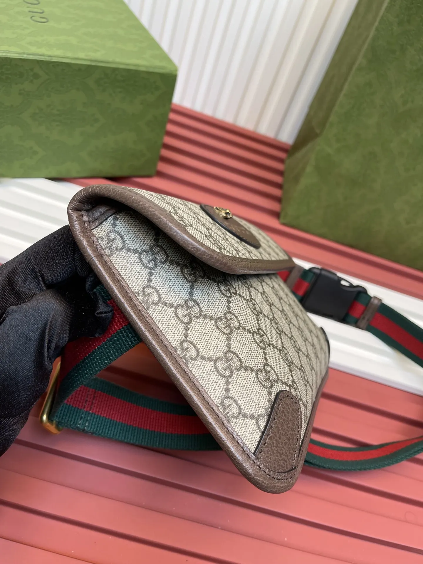 Gucci 紅色 綠色 帆布 腰包 休閒腰包款
