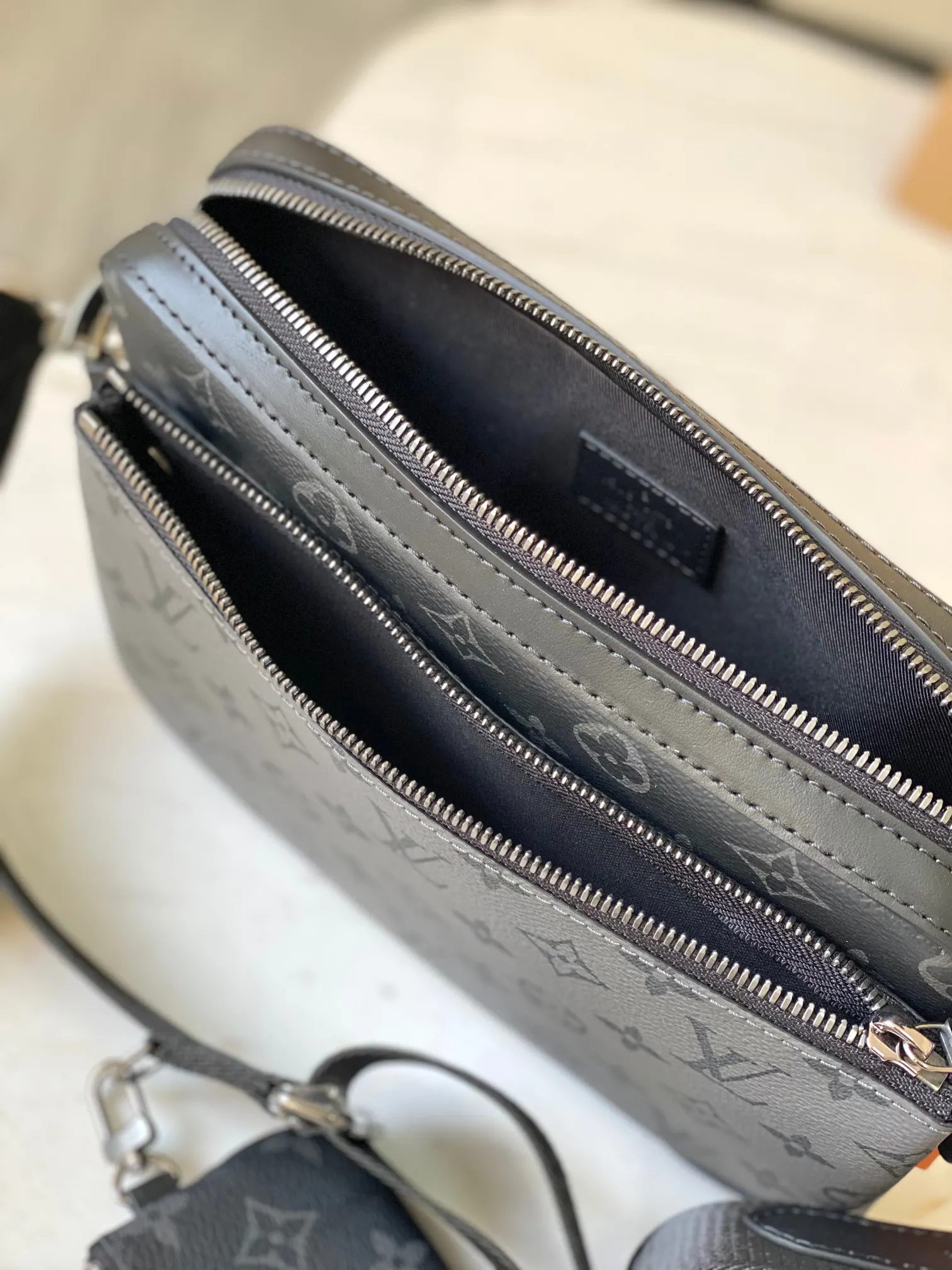 LV Gray Embossed Messenger Crossbody Bag Image 8 LV Gray Embossed Messenger Crossbody Bag Image 8