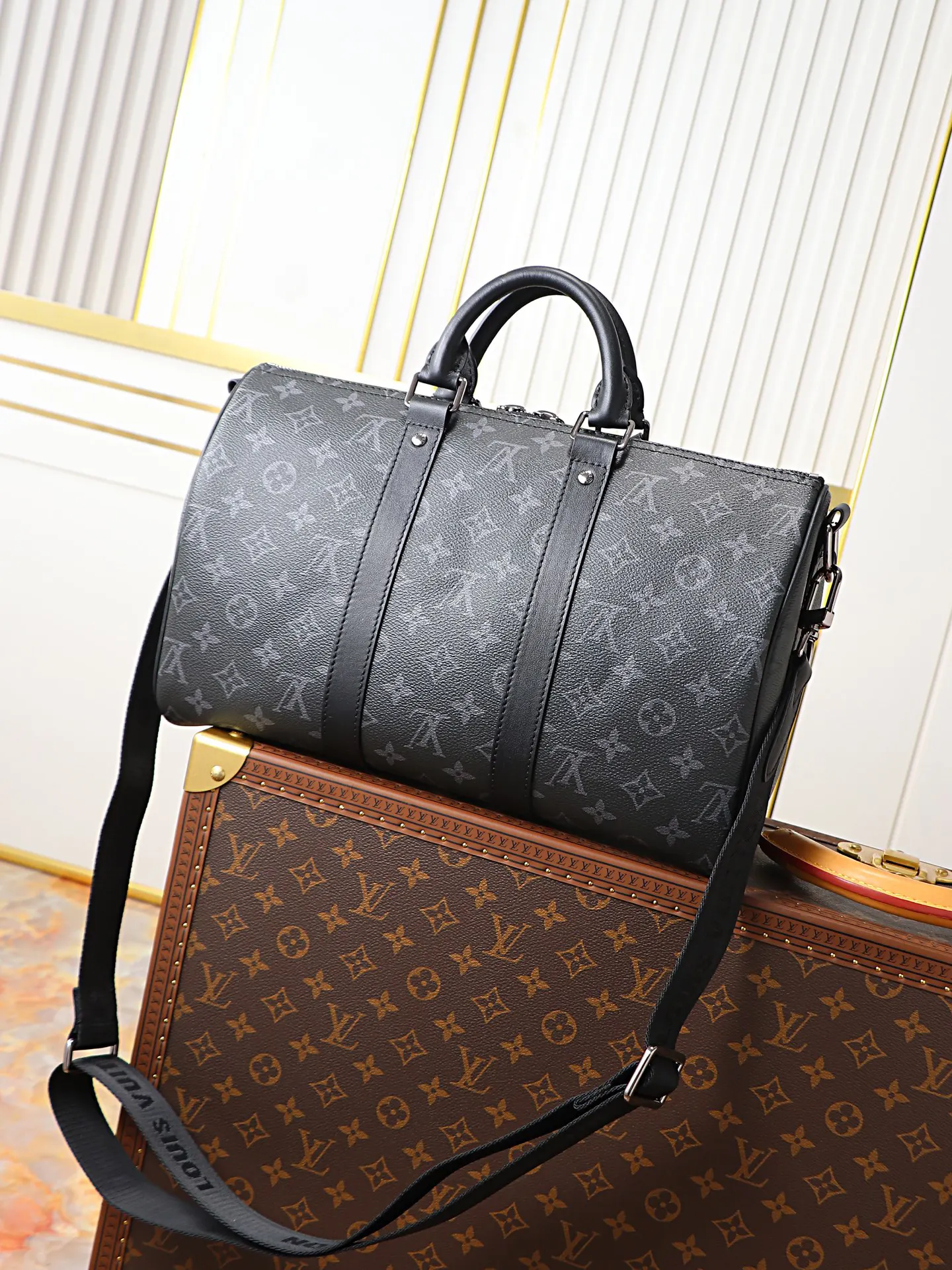 Keepall 帆布 黑色花纹 Keep 旅行袋 大容量旅行款