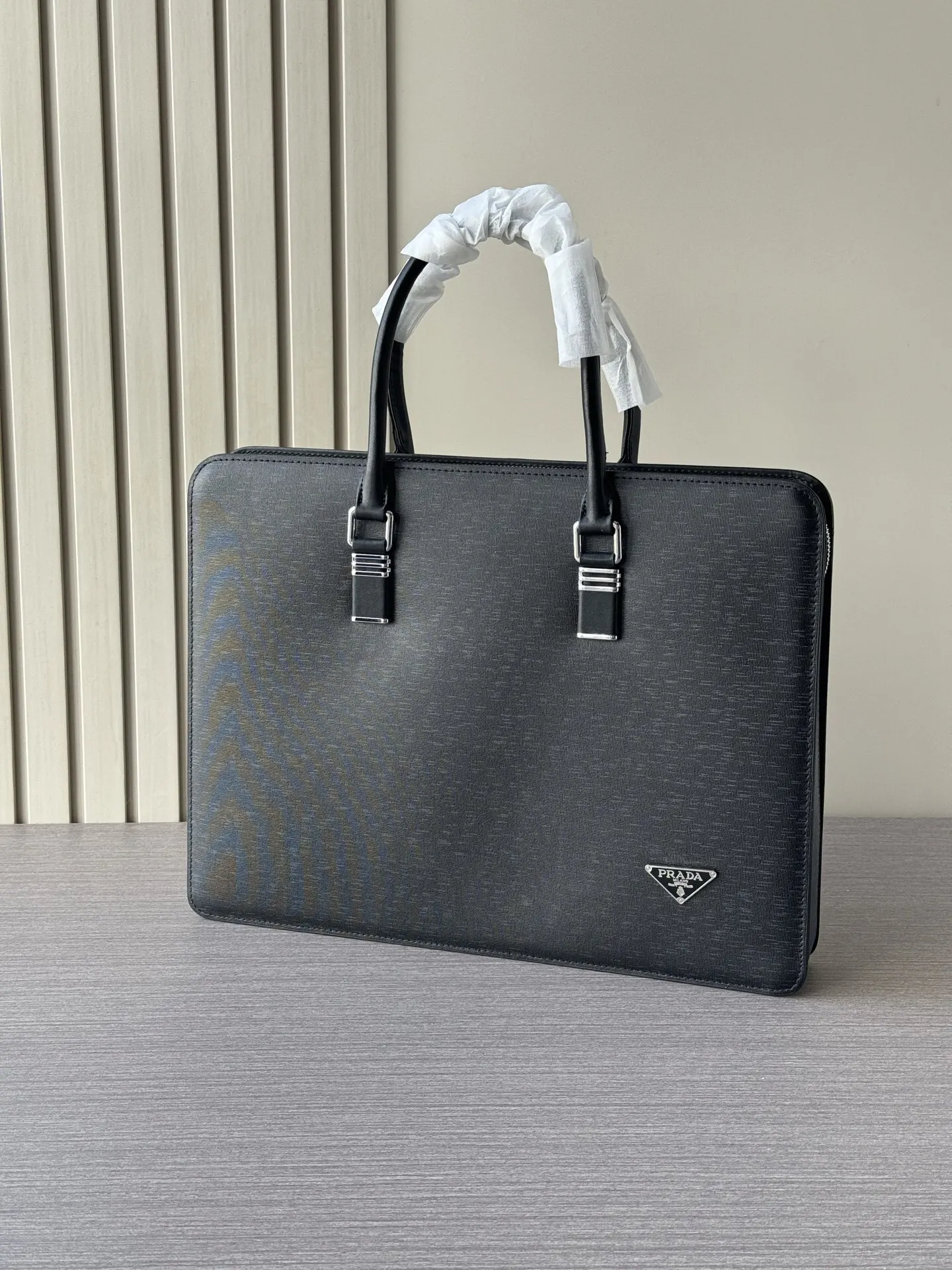 Prada 黑色 藍色 牛皮 公文包 商務通勤款