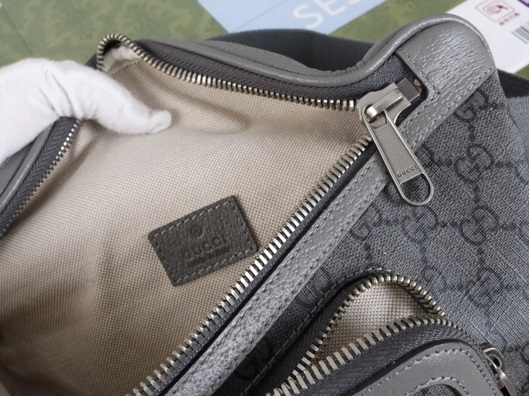 Black Gray Belt Bag Casual Leather
