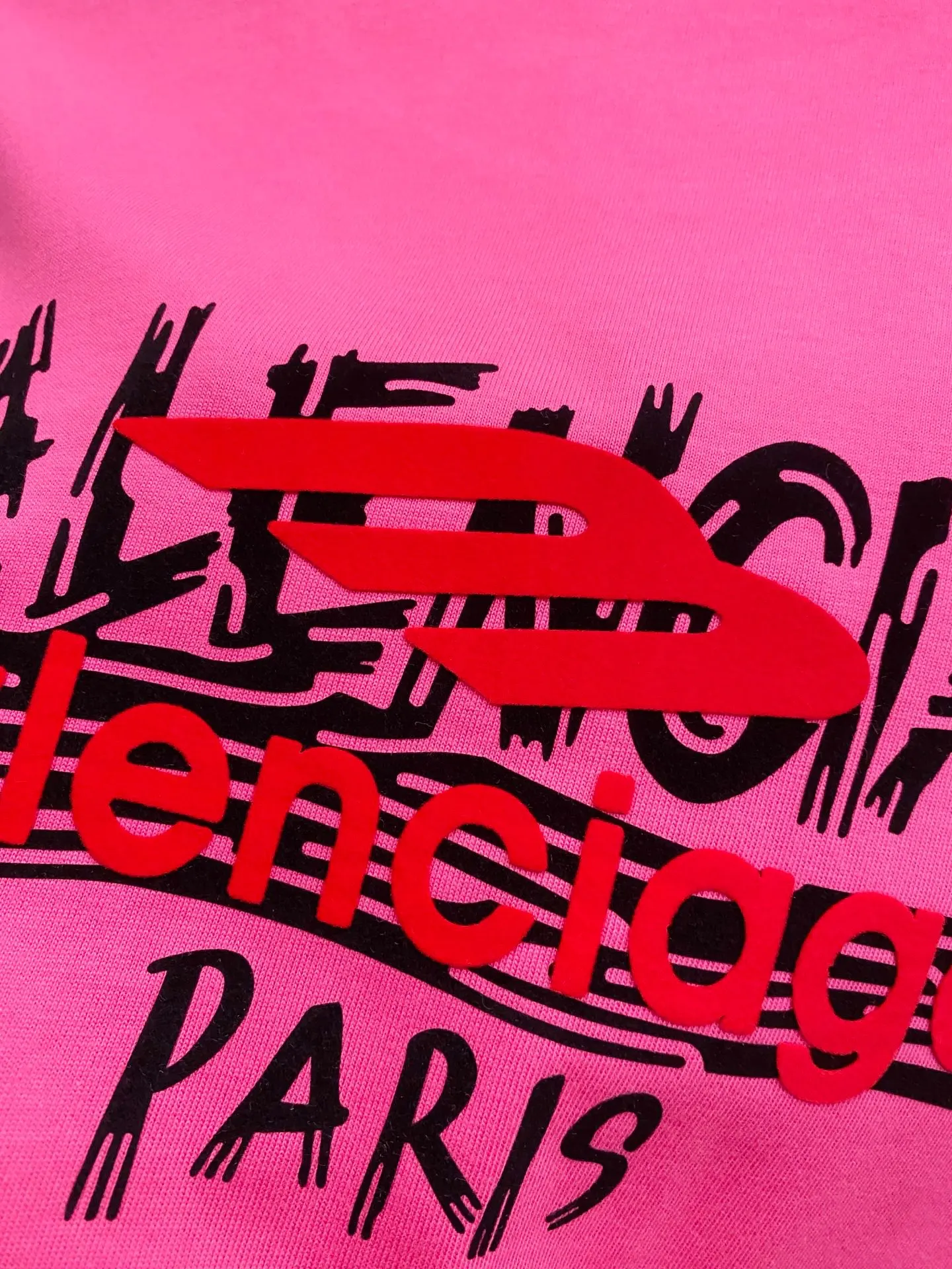 Balenciaga 塗鴉字母印花圓領短袖T恤 玫紅