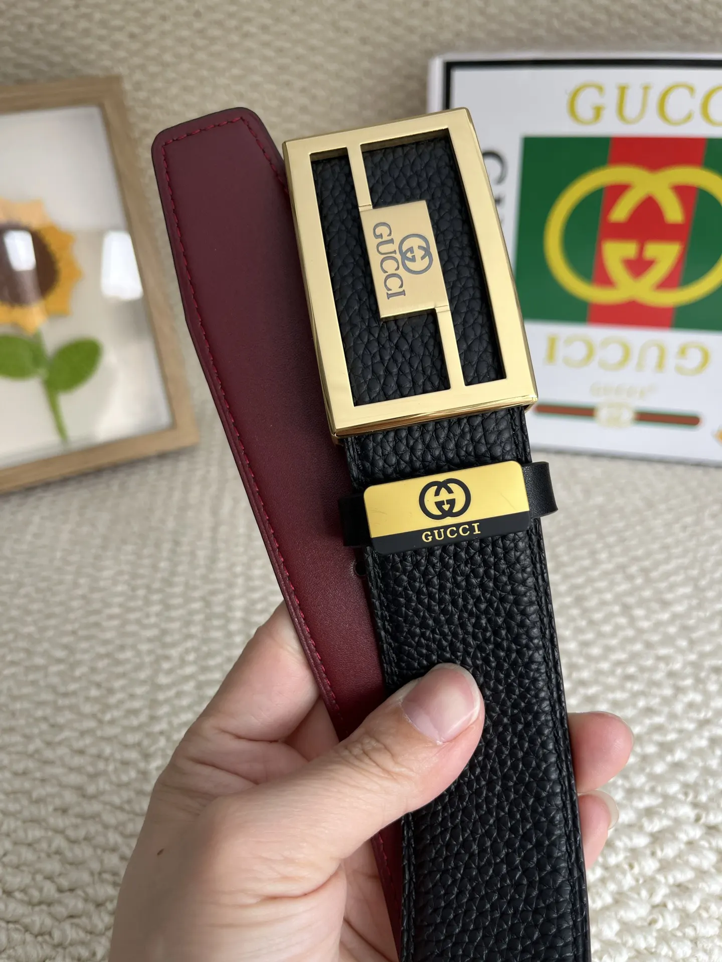 Gucci 双G扣牛皮腰带