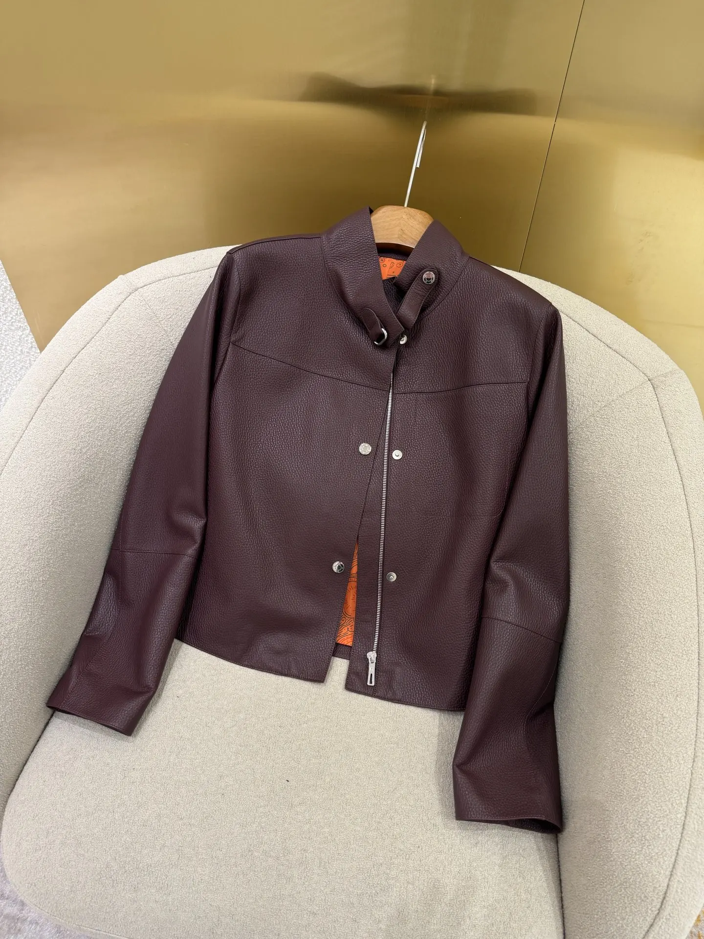 Hermès 棕色 皮革 夹克