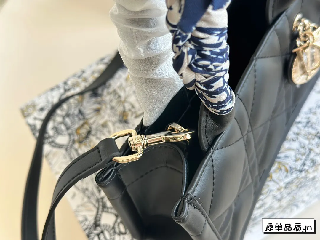 Dior Black Gold Tote Bag Leather
