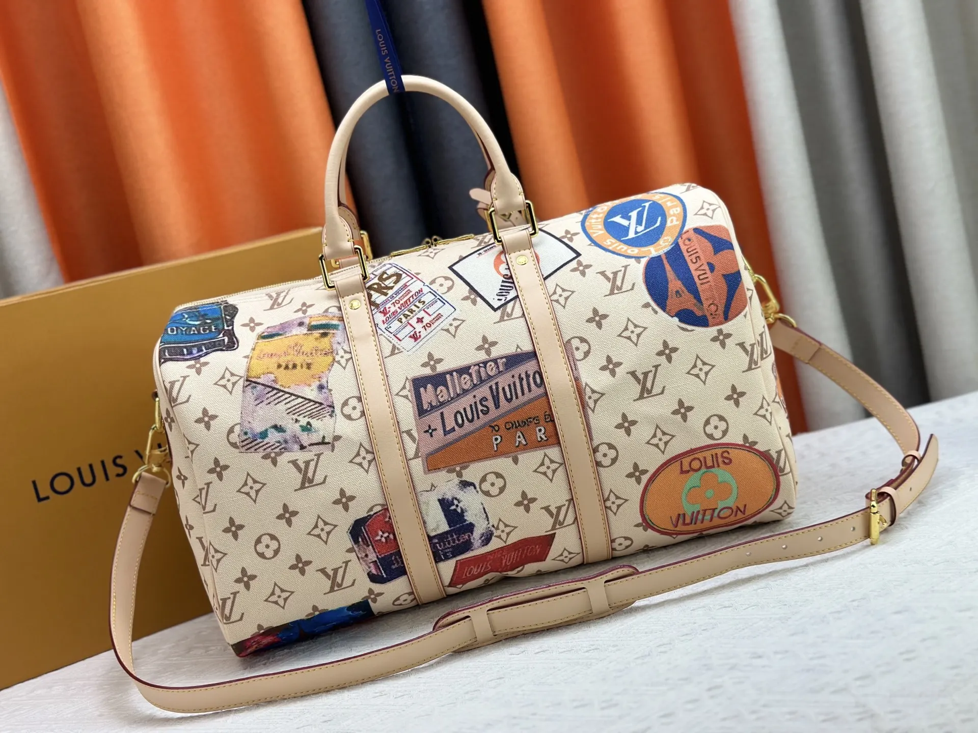 LV 金色 牛皮 旅行袋 大容量旅行款