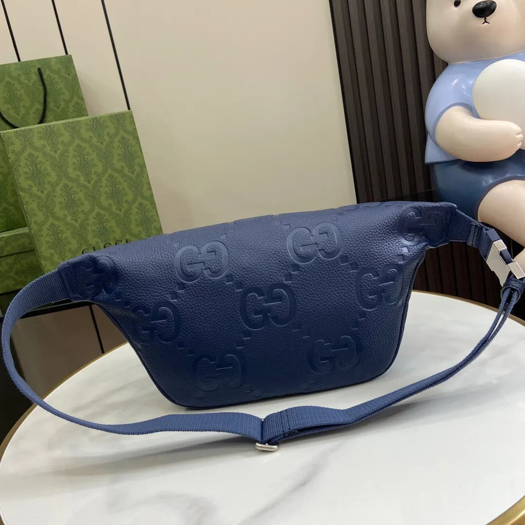 Gucci 藍色 皮革 双g 斜背包 輕便斜挎款