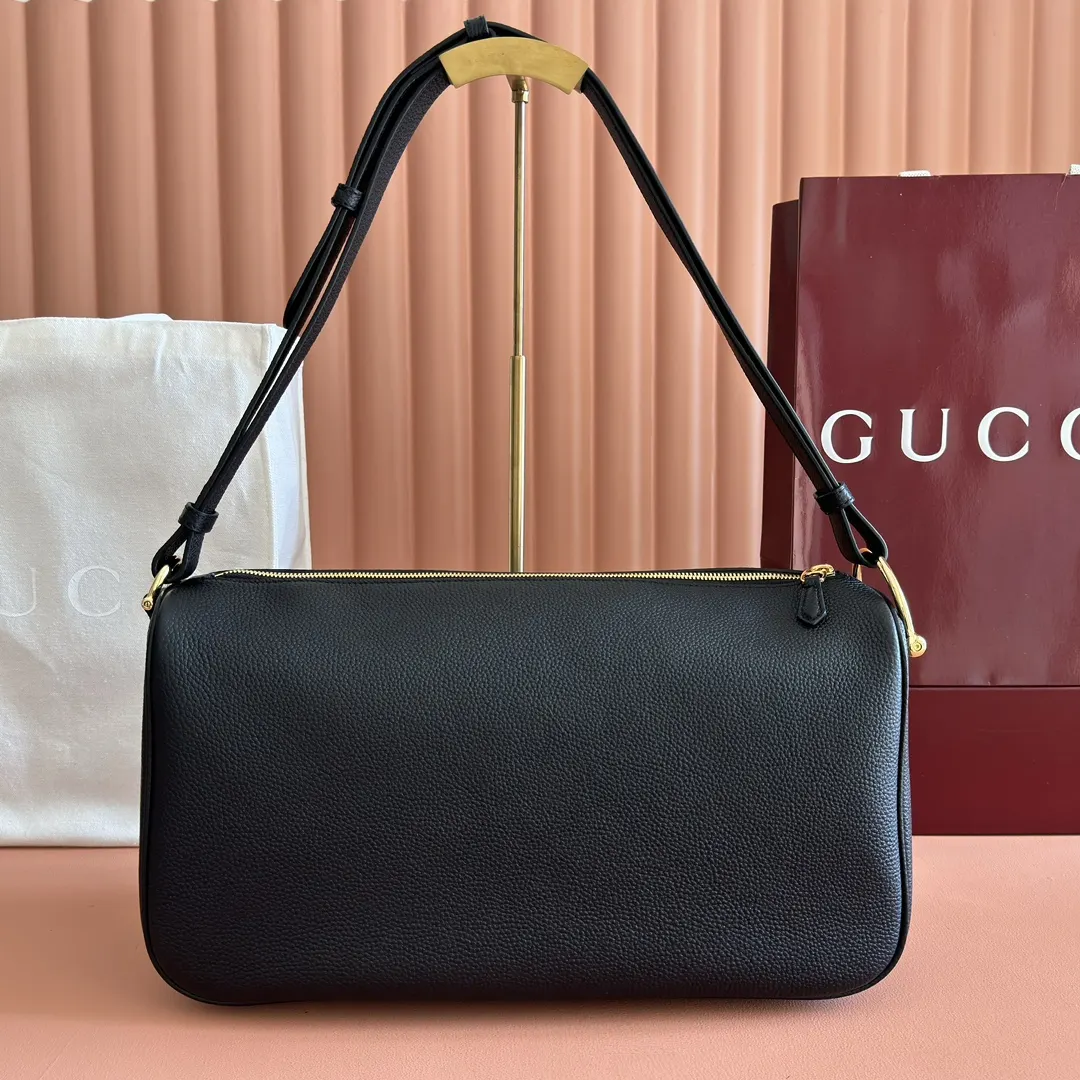 Gucci Black Brown Hobo Shoulder Bag Vintage Leather