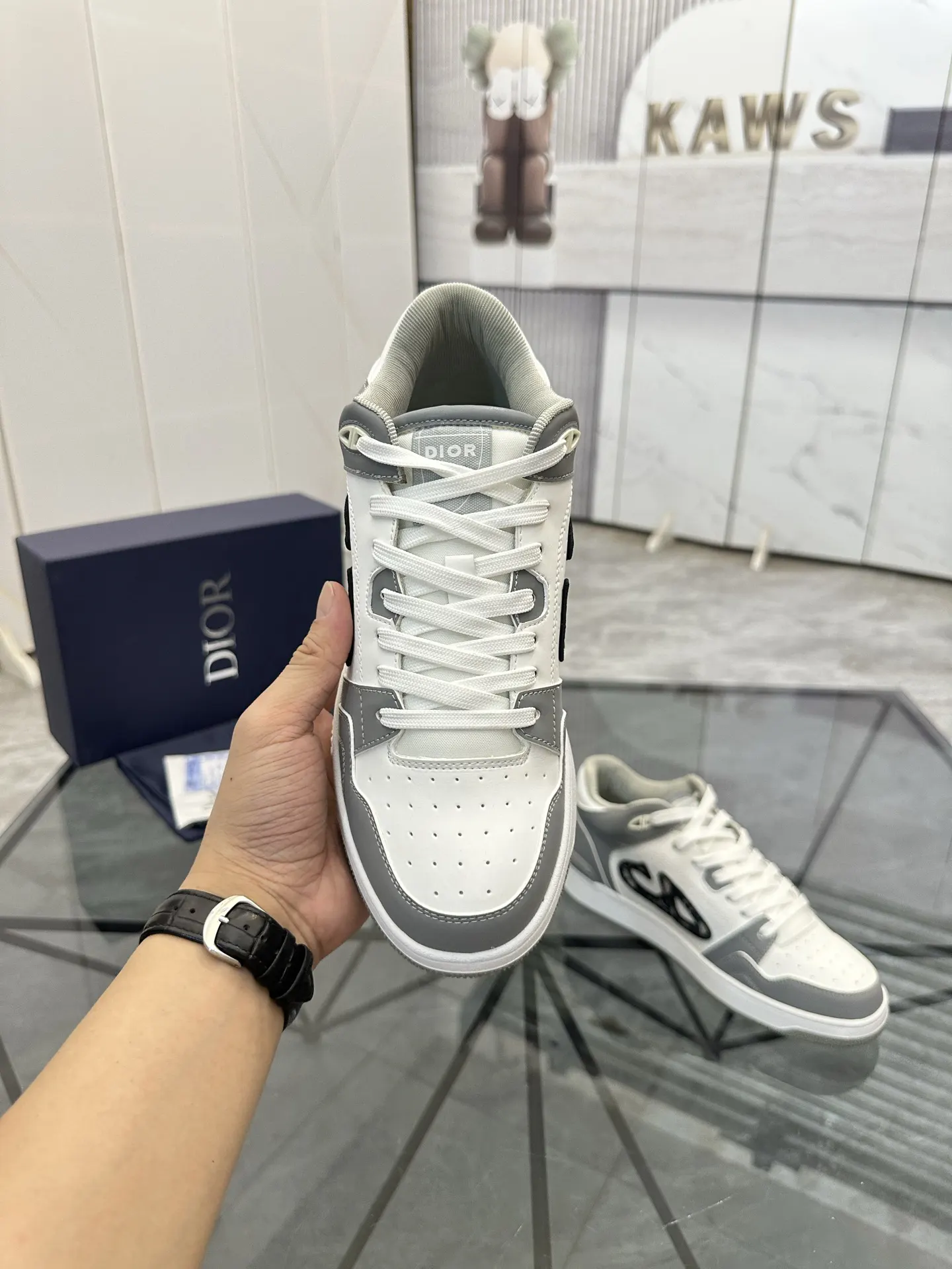 Dior B57 灰色/白色 皮革 運動鞋