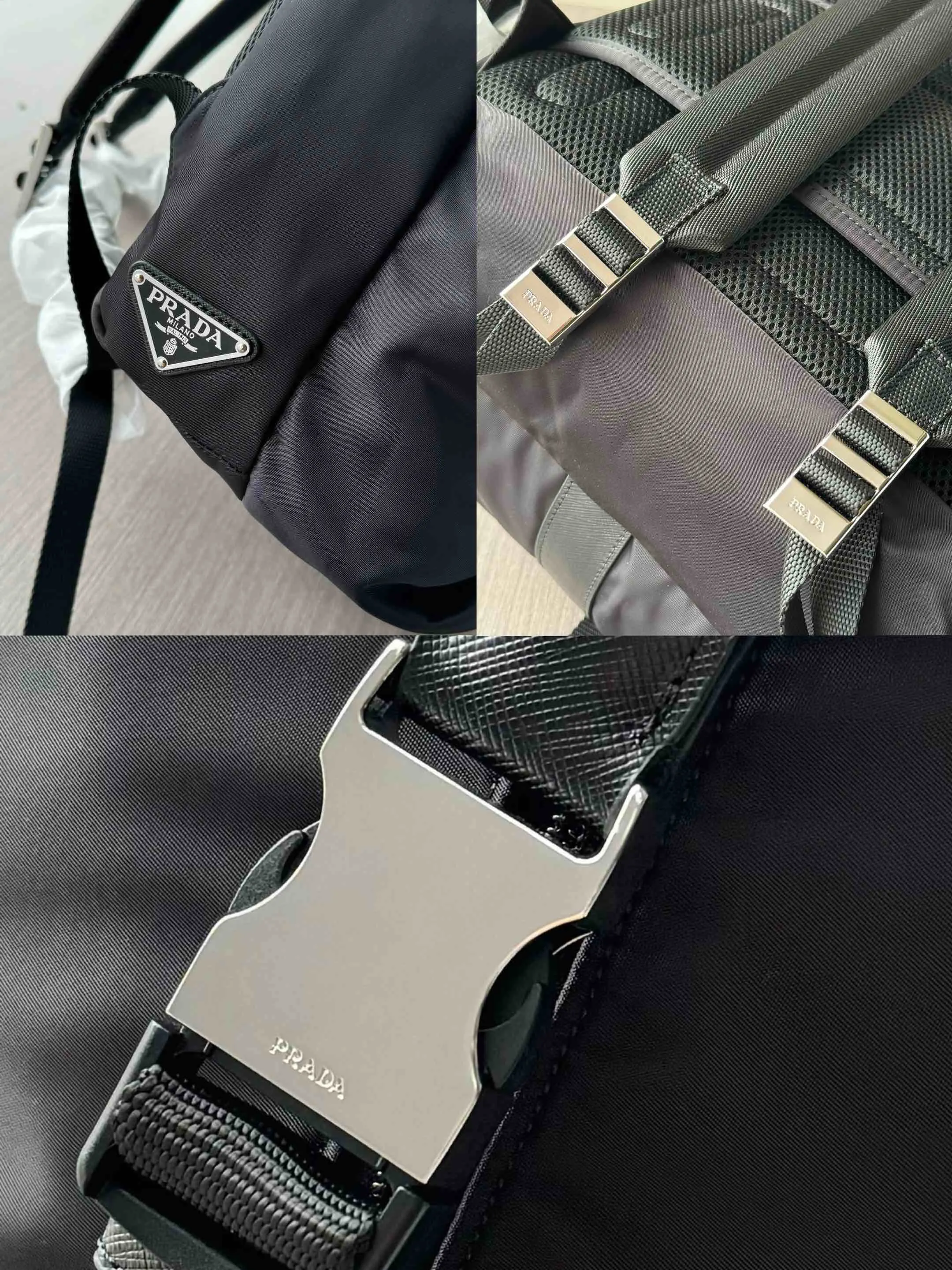 PRADA 黑色 Re-Nylon尼龙 牛皮 双肩背包 轻便实用款