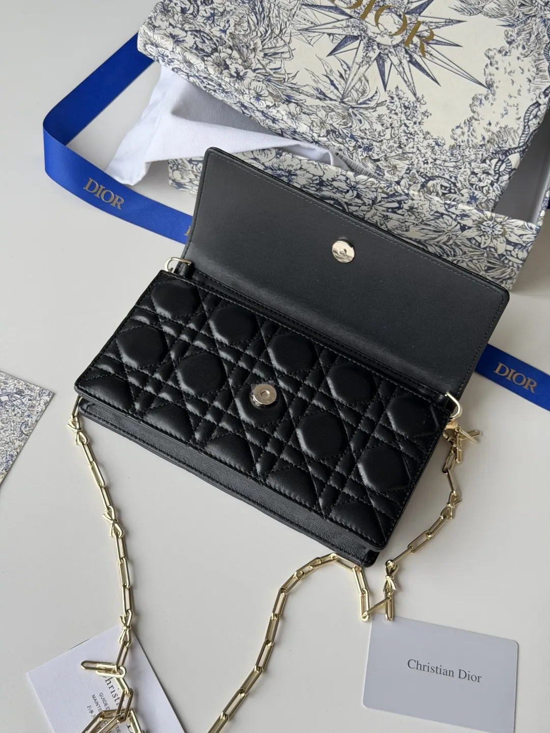 Dior 黑色羊皮链条手拿包 晚宴斜挎