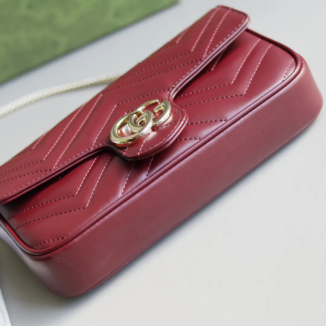 Gucci Marmont 紅色 菱格絎縫 鏈條包