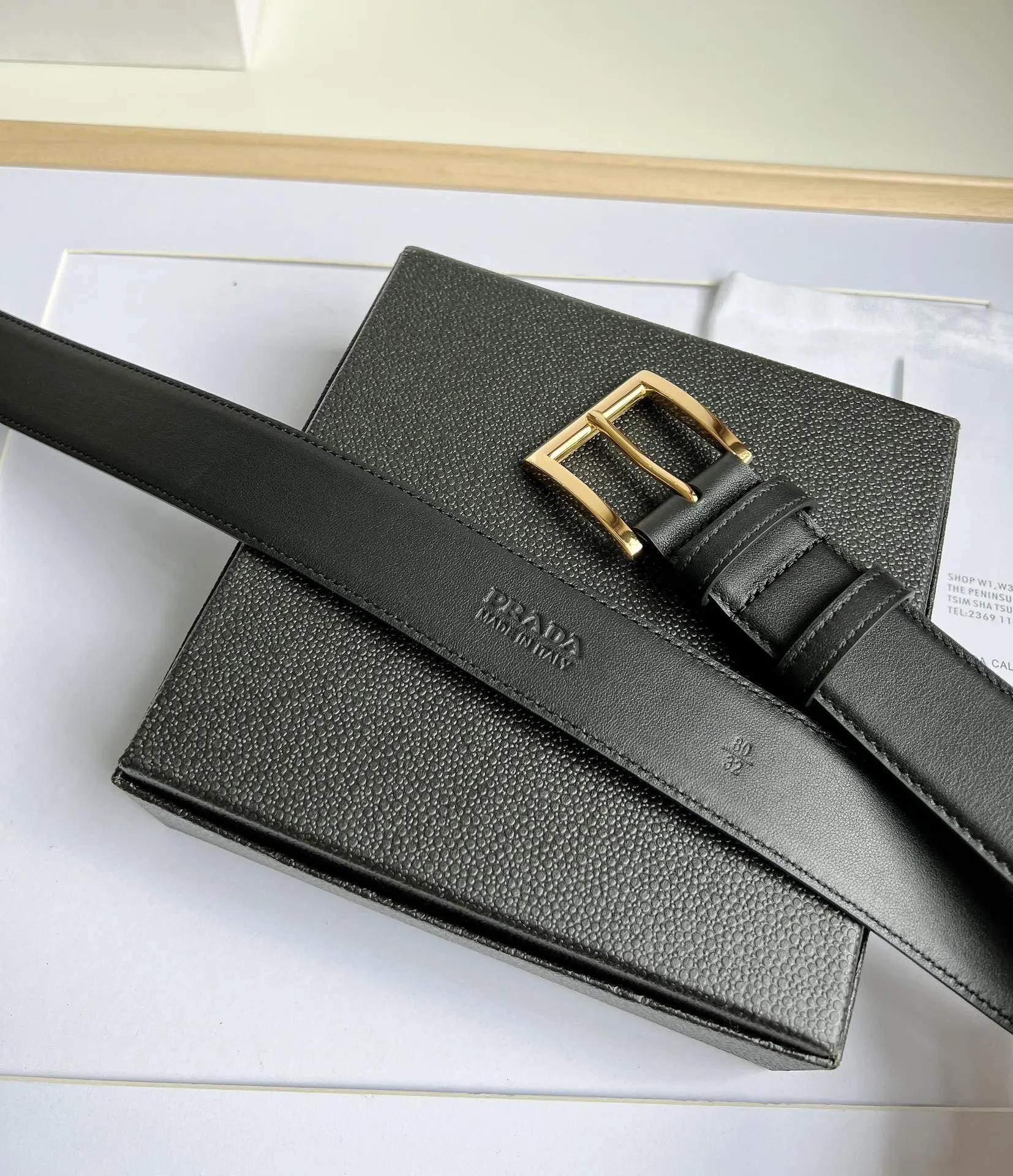 Prada 黑色/金色 皮革 腰带