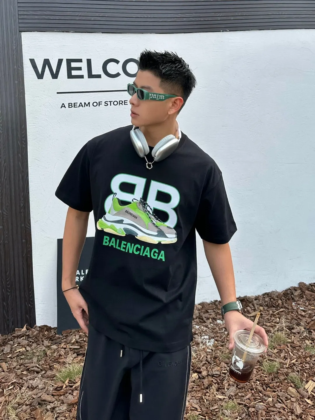 Balenciaga Black Cotton Logo Short Sleeve T-Shirt Street
