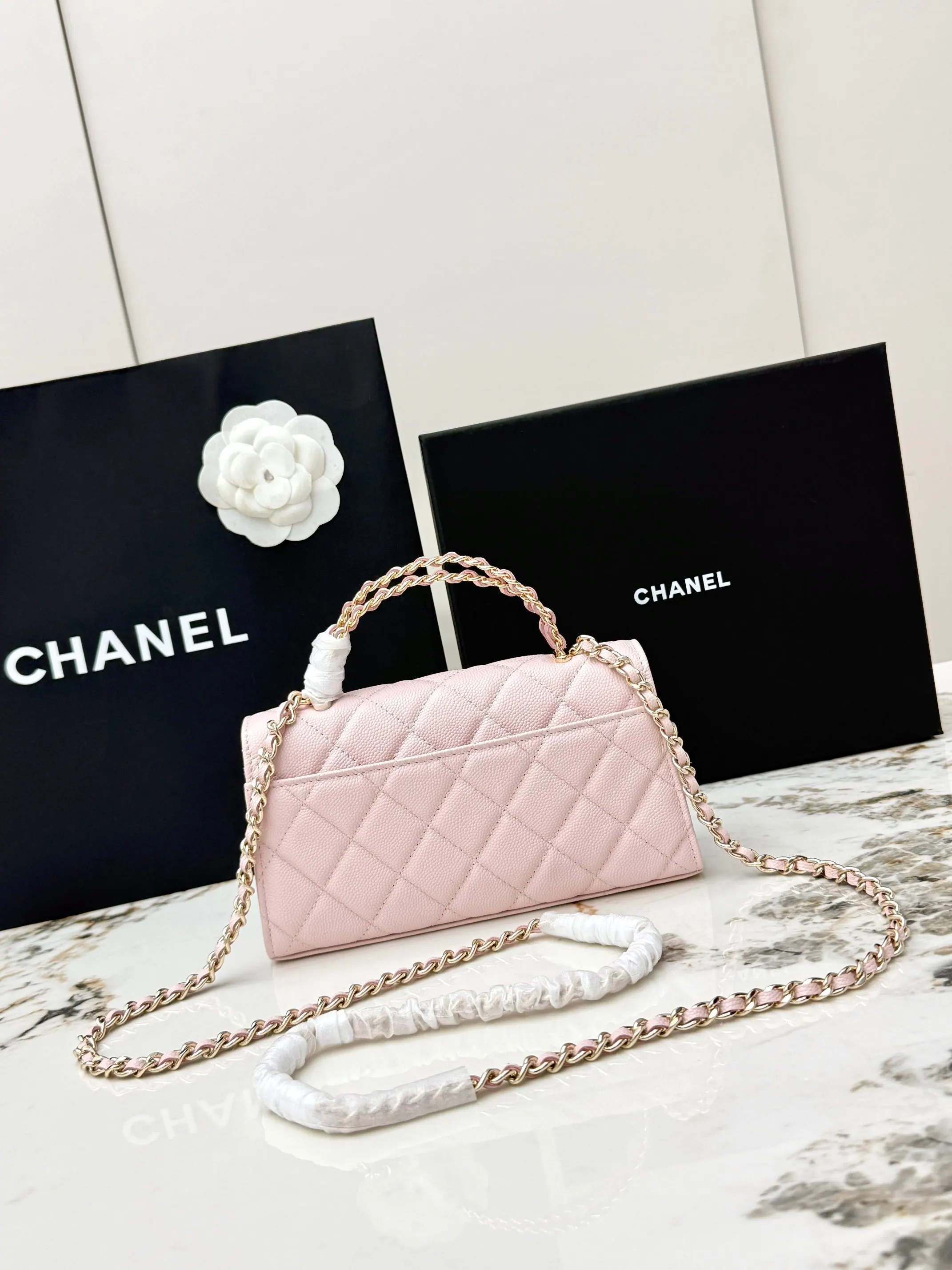 Chanel Pink Top Handle Bag Leather