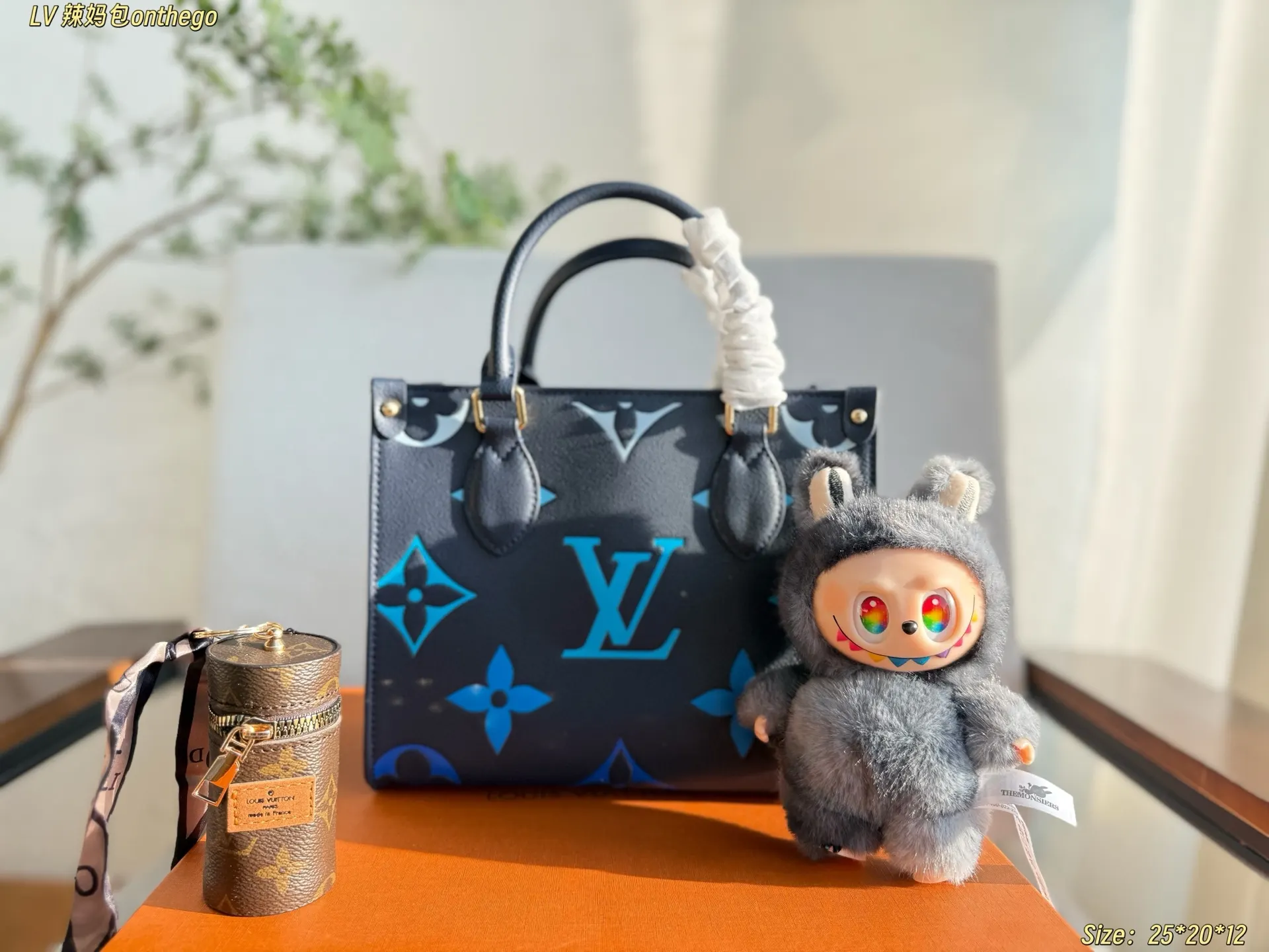 Black Blue Tote Bag Leather