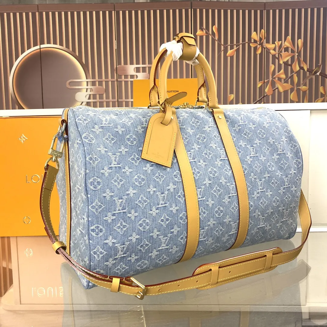 Keepall 藍色 牛仔 牛皮 旅行袋 大容量旅行款