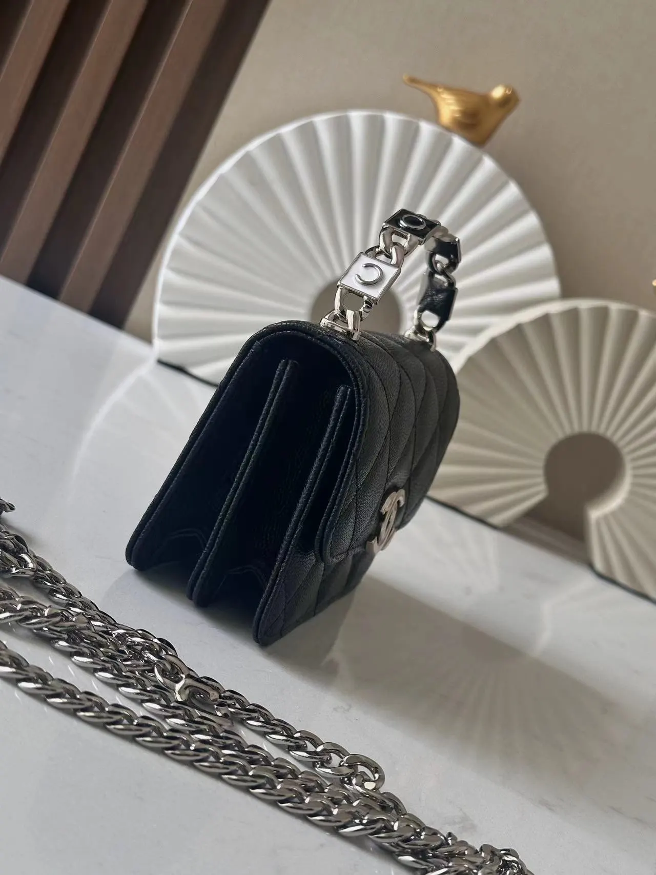 Black Gold Chain Bag Leather