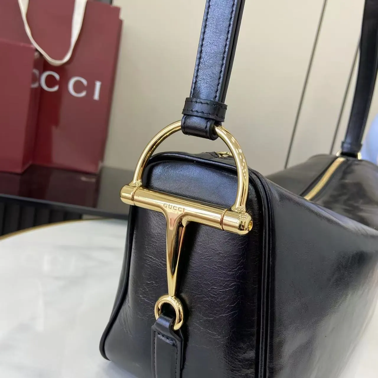 Gucci Horsebit 1955 老花马衔扣肩背包 单肩斜挎