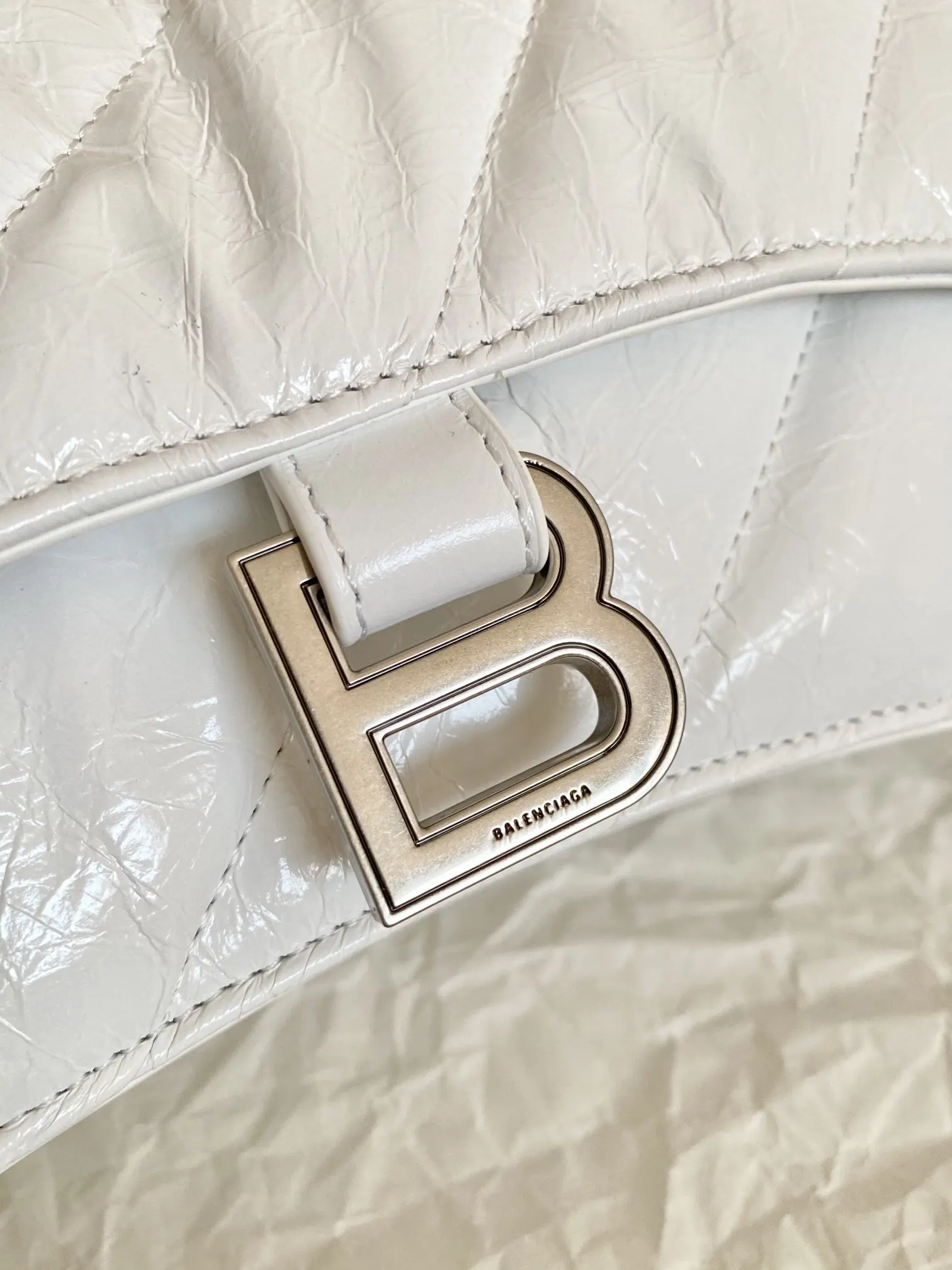 Balenciaga Hourglass White Leather Chain Bag