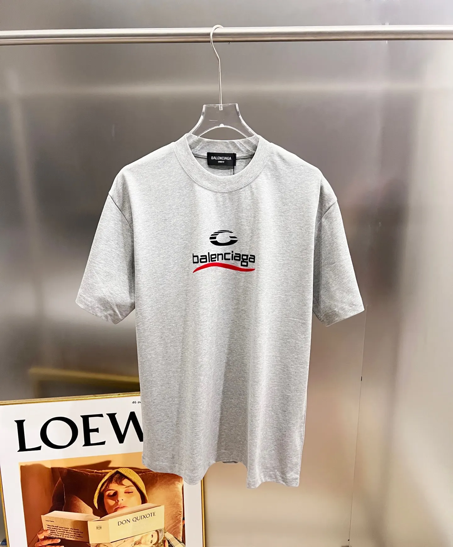 Balenciaga Wave Logo Crew Neck T-Shirt In Heather Grey