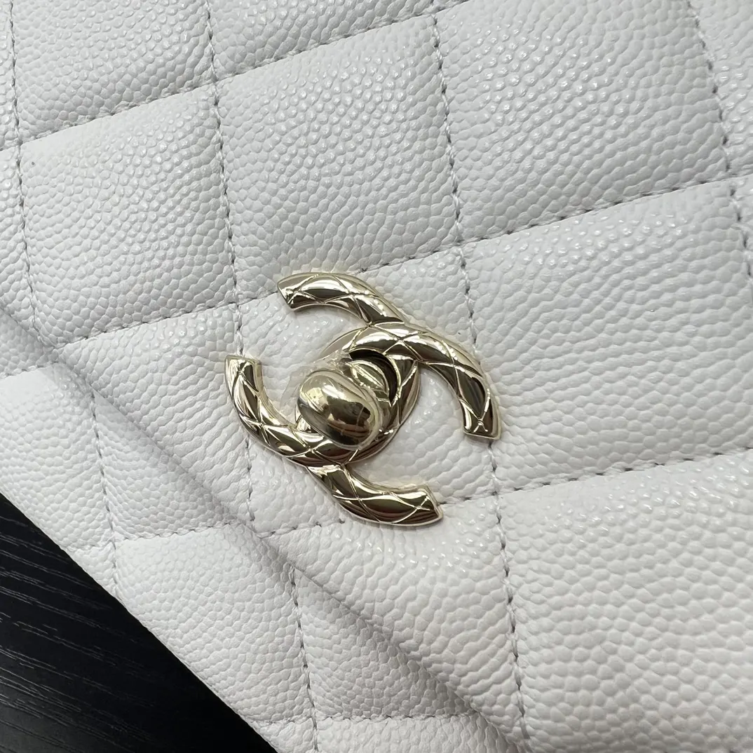 Chanel 灰色/白色 皮革 翻蓋 鏈條包