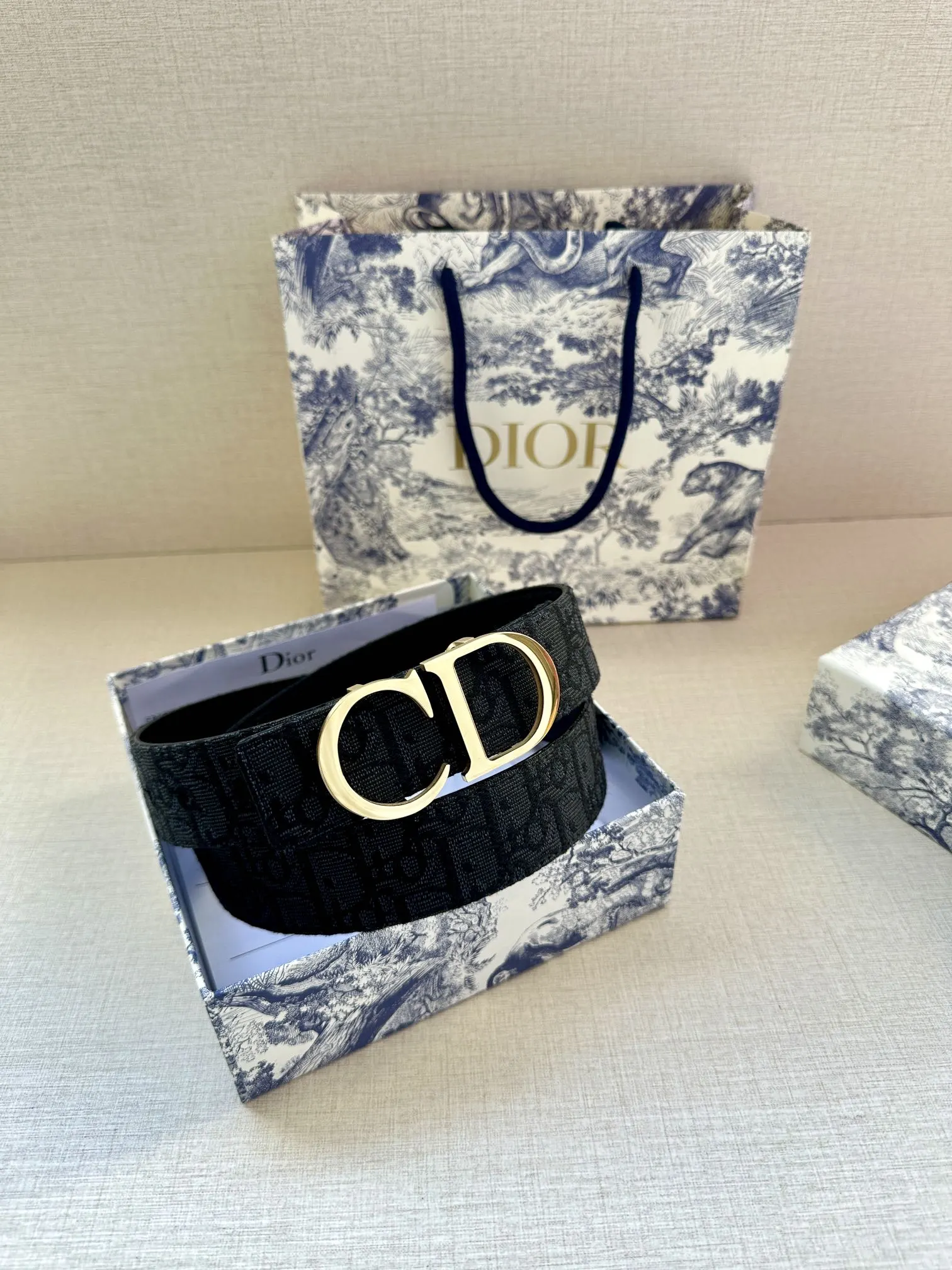 Dior 黑色Oblique腰带 金扣休闲款