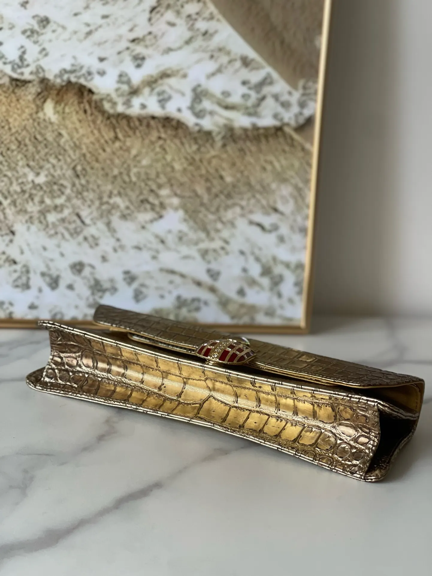 CHANEL 金色 牛皮 手拿包 精致手拿款