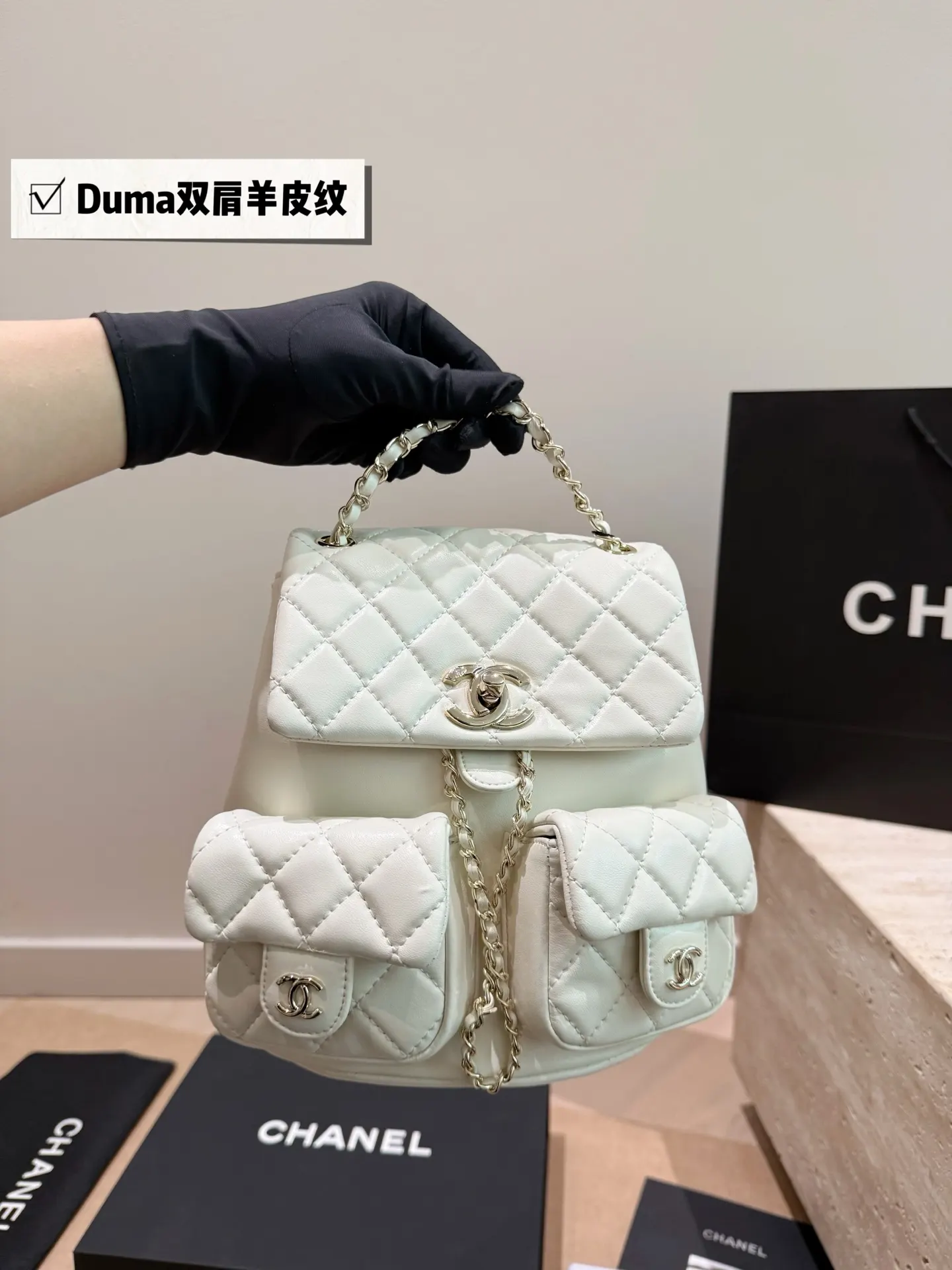 白色 金色 羊皮 雙肩包 实用雙肩款
