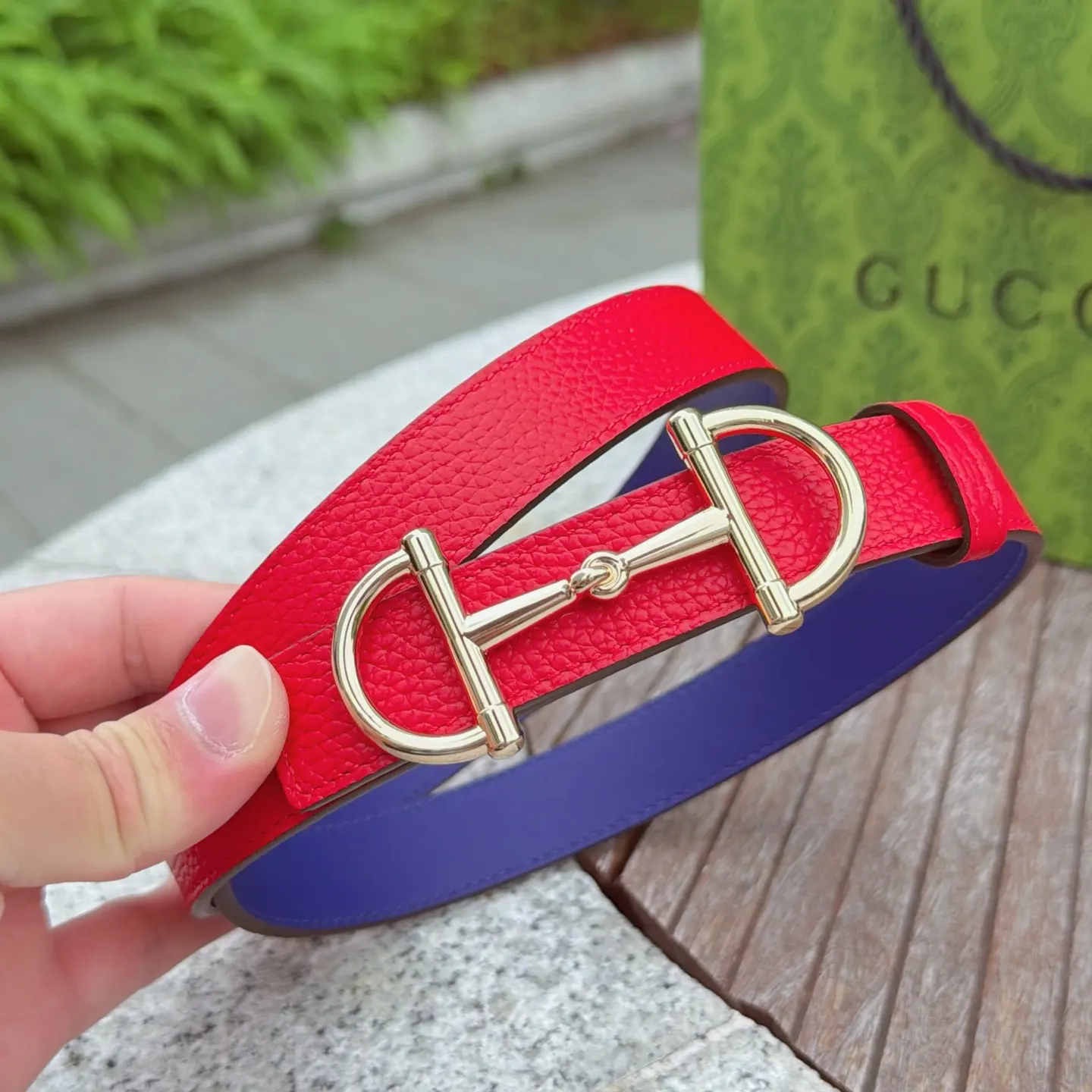 Gucci Double G 雙G扣牛皮雙面腰帶