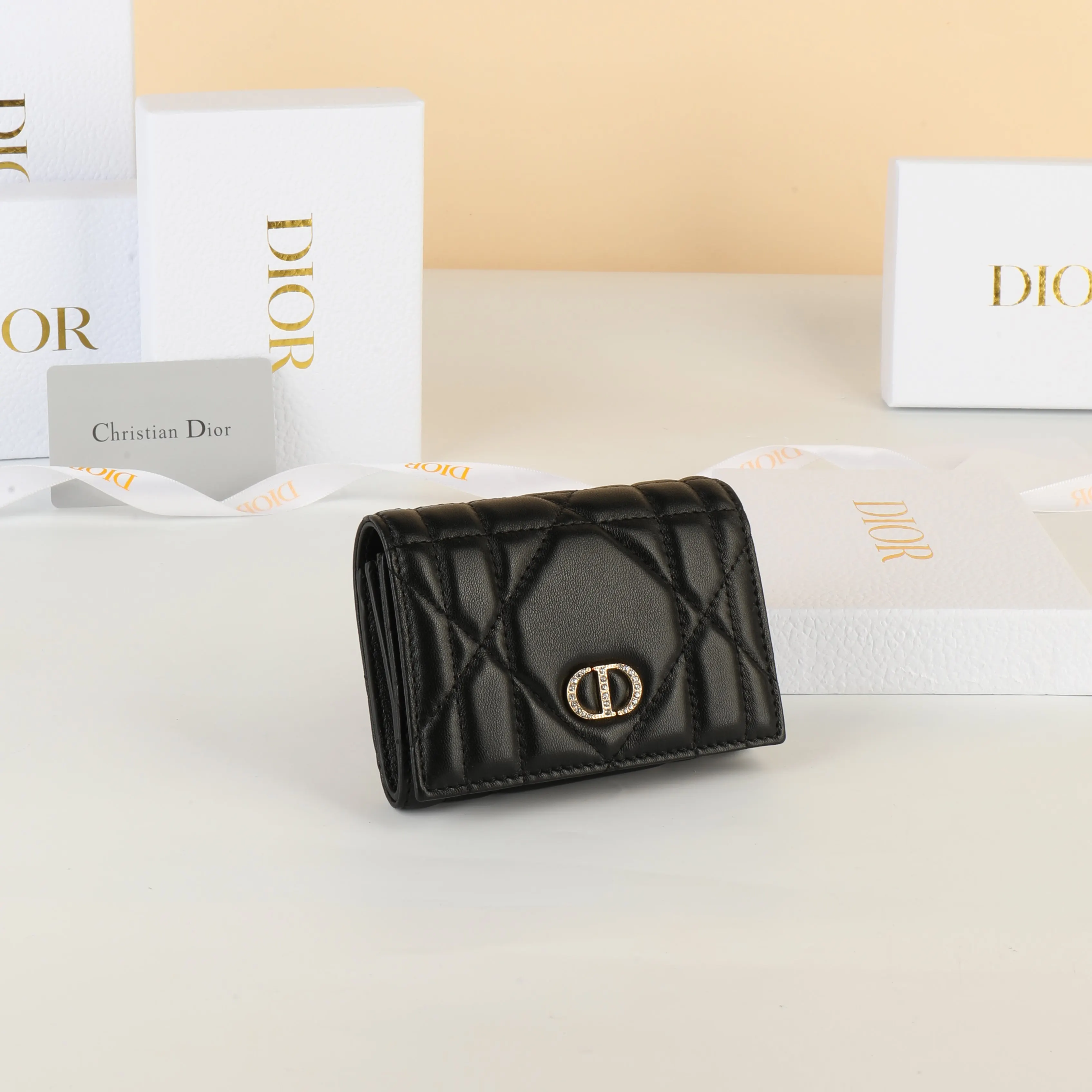 Dior Caro 黑色 皮革 钱包