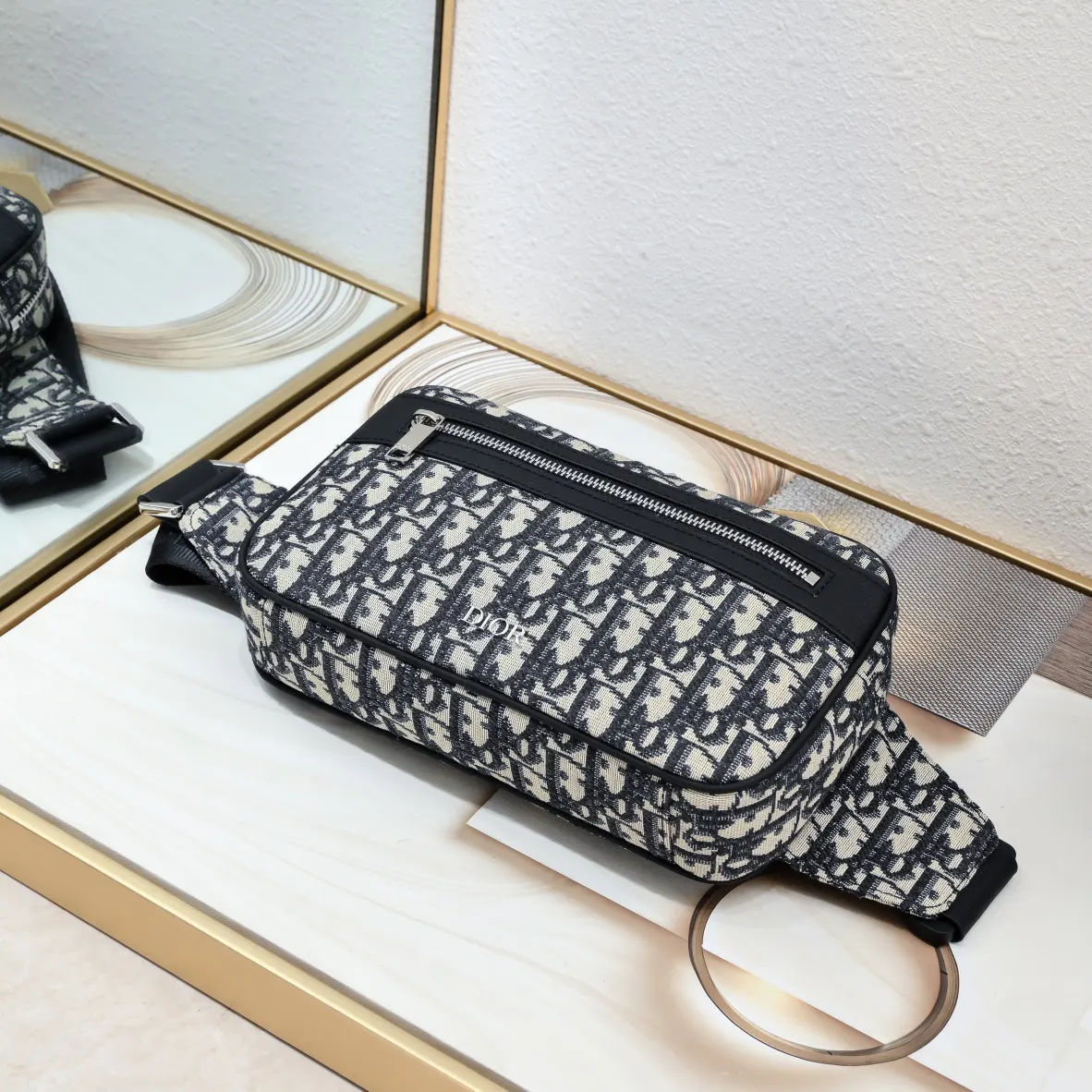 Black Beige Belt Bag Casual Leather