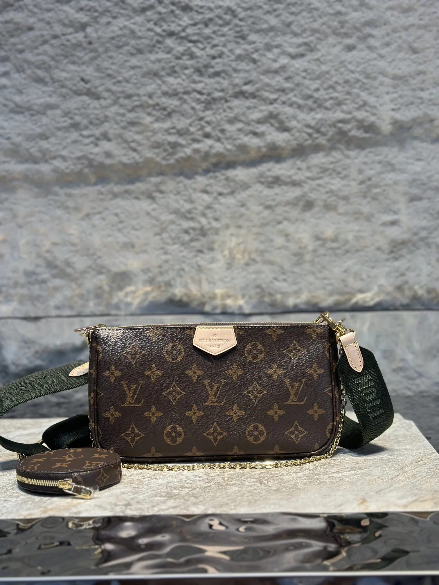 Louis Vuitton Green Pink Chain Bag Canvas